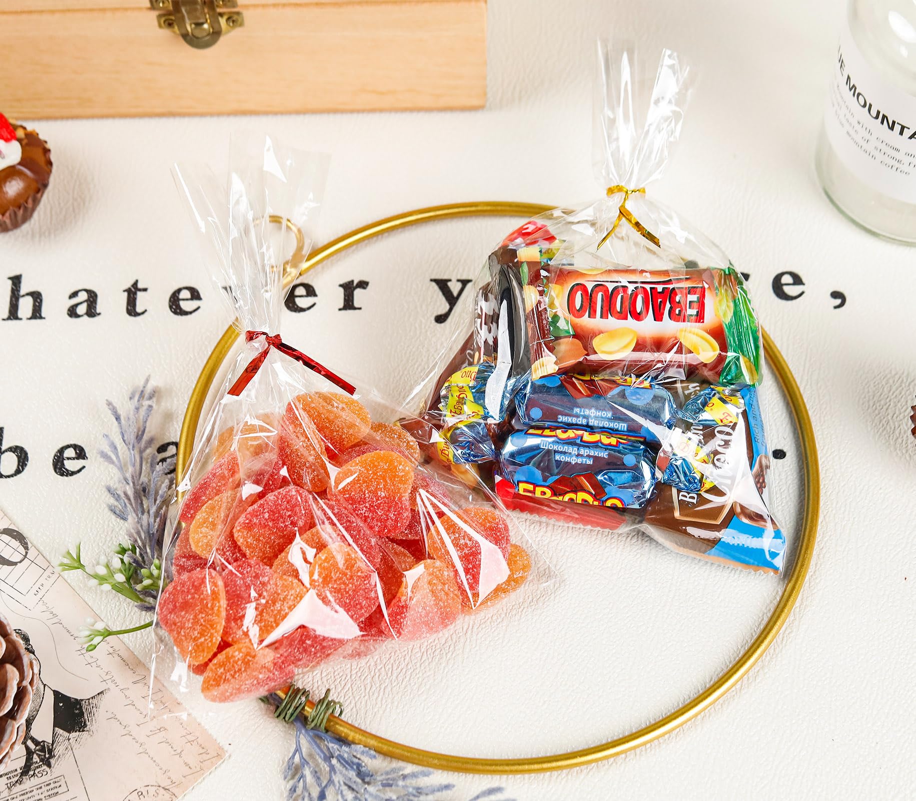 NPLUX 100 Pack Cellophane Bags Small Plastic Cookie Bag Clear Treat Bags with Twist Ties for Small Gift Party Favors Bakery - Image 2
