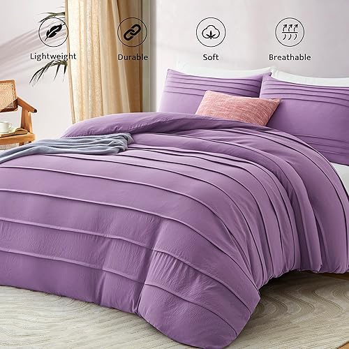 Miniatura 2 de Oli Anderson Funda de edredón morada tamaño King funda de edredón plisada King juego de ropa de cama con textura suave y transpirable de 3 piezas