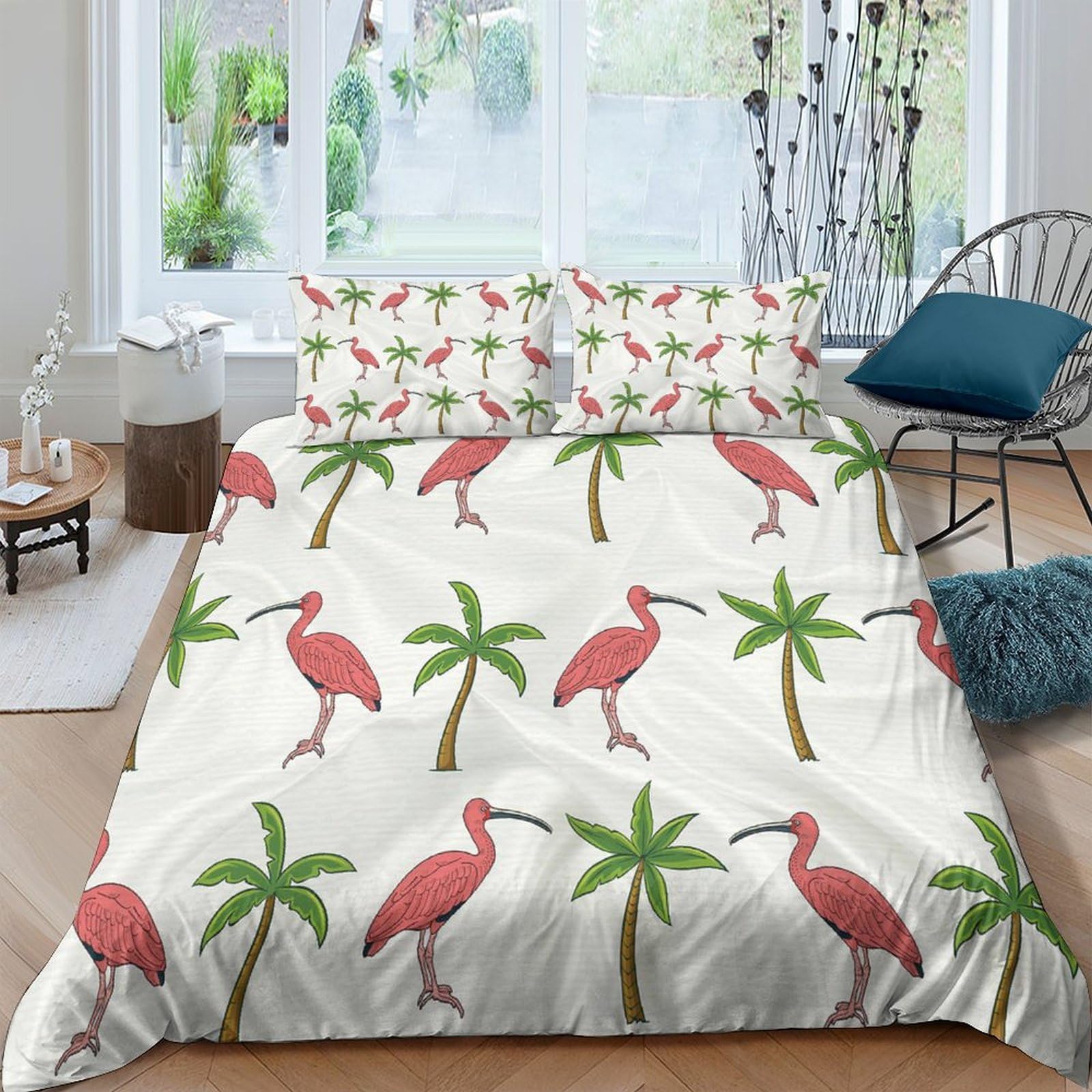 Ctjqhvkz Style-7 3D Printed Flamingo Fitted Sheet Microfiber Soft Palm Tree Bed Cover For Bedroom Dorm Easy Care Decor Single（135X200cm）