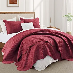 IR Imperial Rooms Queen Quilt Bedding Set Size (90" x 96") + 2 Pillow Shams (20" x 26"+ 2") - 3 Pcs All Season Lightweight Reversible Microfiber Coverlet Embossed Quilt Bedspread (Burgundy)