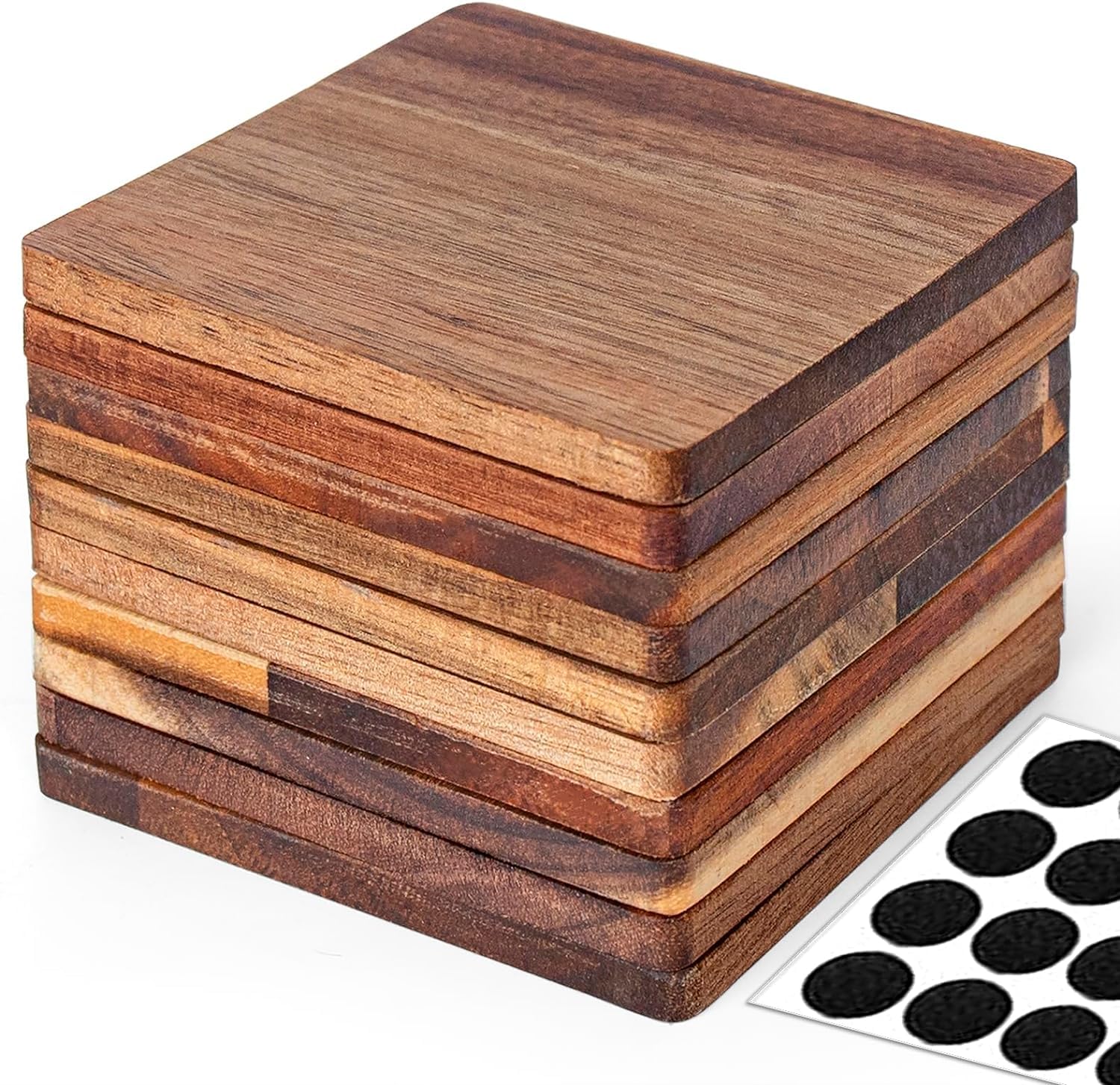 Tanwar Handicraft Solid Sheesham Wood 4 Coasters Set Cornered Spring for Home Decor | Holder for Coffee & Tea | Coaster Living RoomTable Heat Pad for Kitchen | Dining (Natural 5) 1706