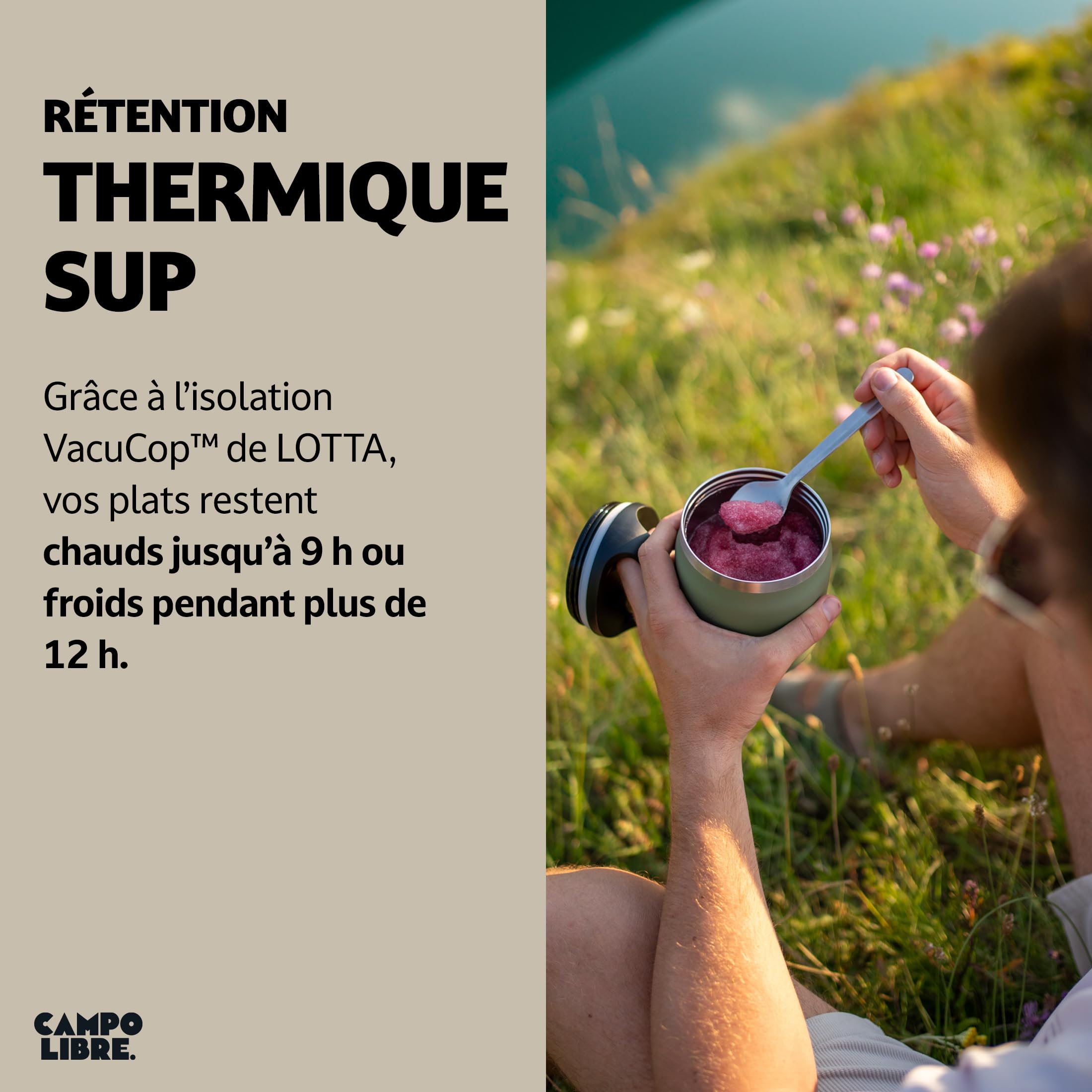 Campo Libre.® LOTTA – Thermos Alimentaire Chaud & Froid – Boite Repas Isotherme avec Cuillère – Gamelle Isotherme Adulte ou Bébé, Travail, Bureau, École, Camping – Facile à transporter. Vert, 800ml