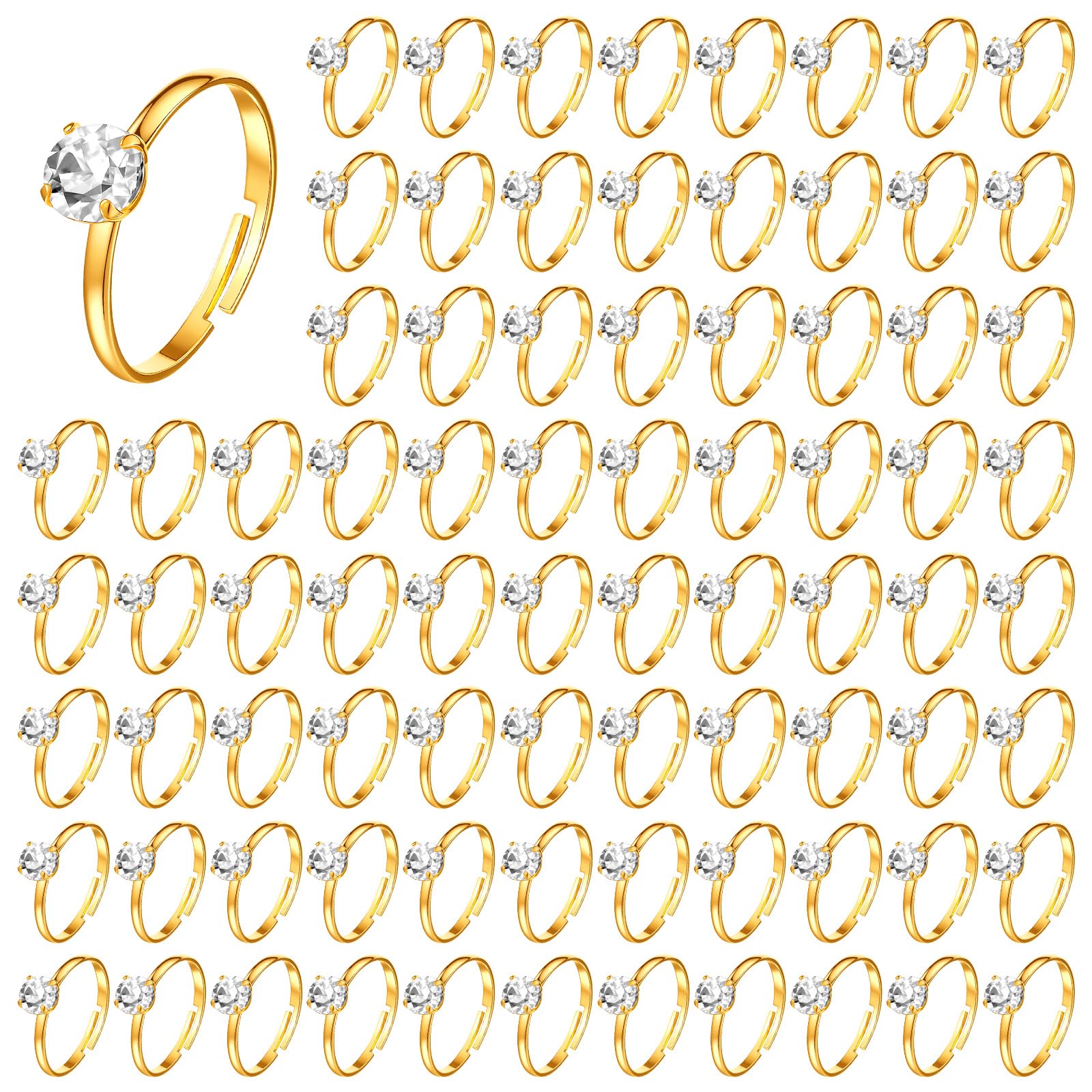 80Pcs Gold Bridal Shower Diamond Rings, Adjustable Engagement Rings, Fake Bridal Shower Game Ring for Wedding Table Decorations, Party Favors, and Cupcake Toppers (Gold)