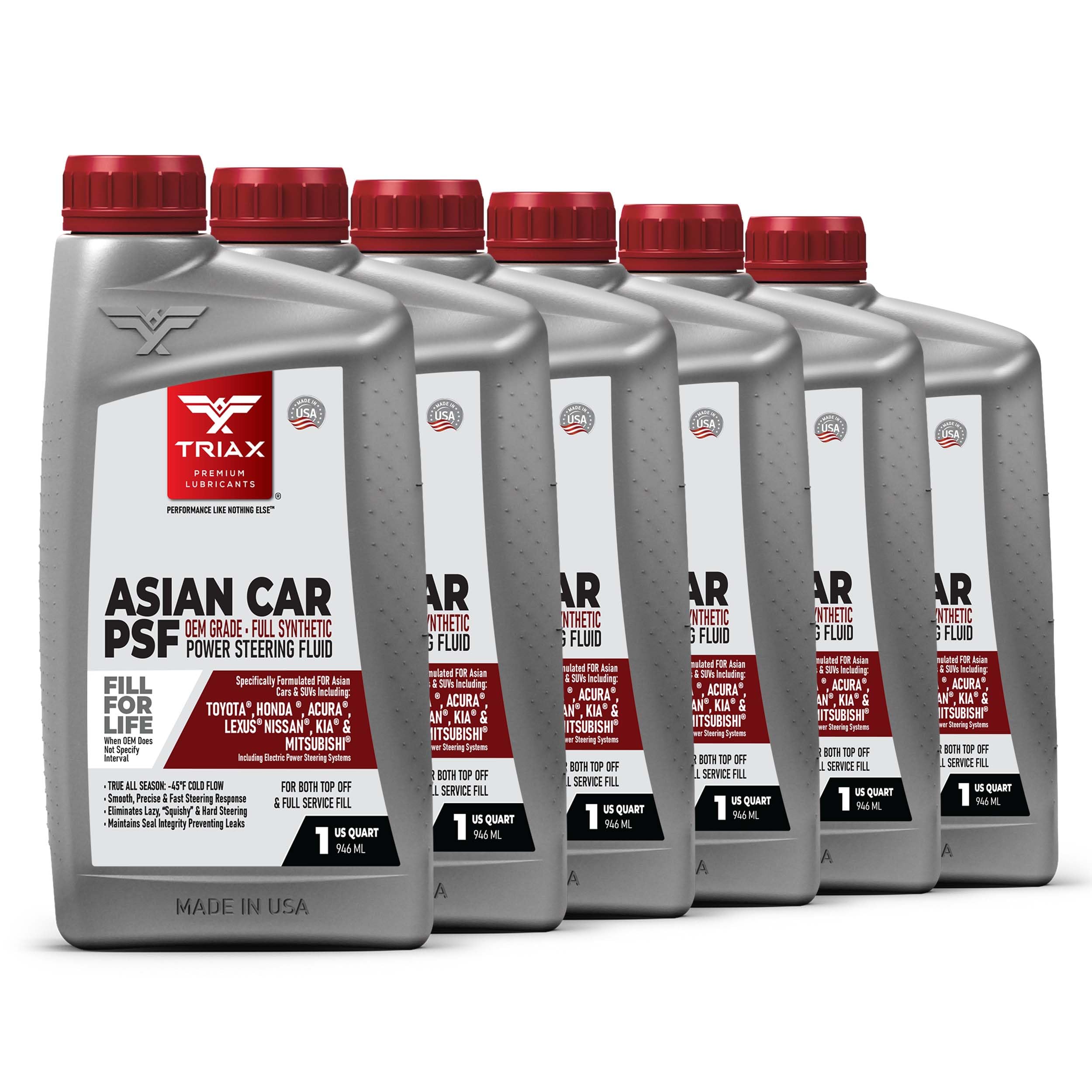 TRIAX Asian Car PSF Hydraulic & Electric Full Synthetic OEM Grade Power Steering Fluid | Compatible with Honda, Acura, Toyota, Lexus, Nissan, Infiniti, Mazda, Hyundai, Kia & More (6 Quart Pack)
