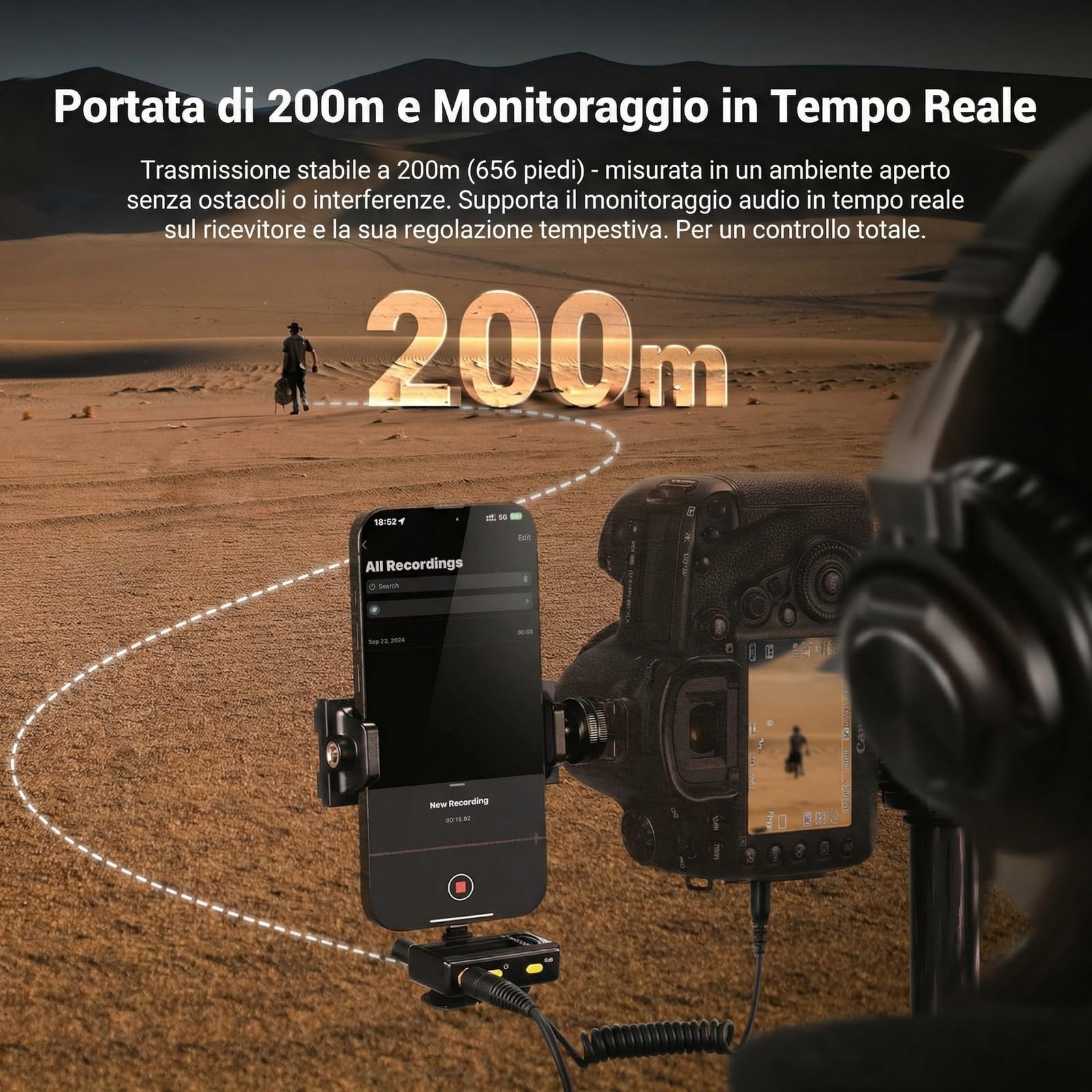 NEEWER CM28 Microfono Lavalier Wireless con Anti Rumore Smart, Registrazione Non Compressa a 48kHz/16bit per 9h, Portata 200m, Memoria 4GB per iPhone Android Fotocamera,1 RX+ 2 TX + Custodia Ricarica