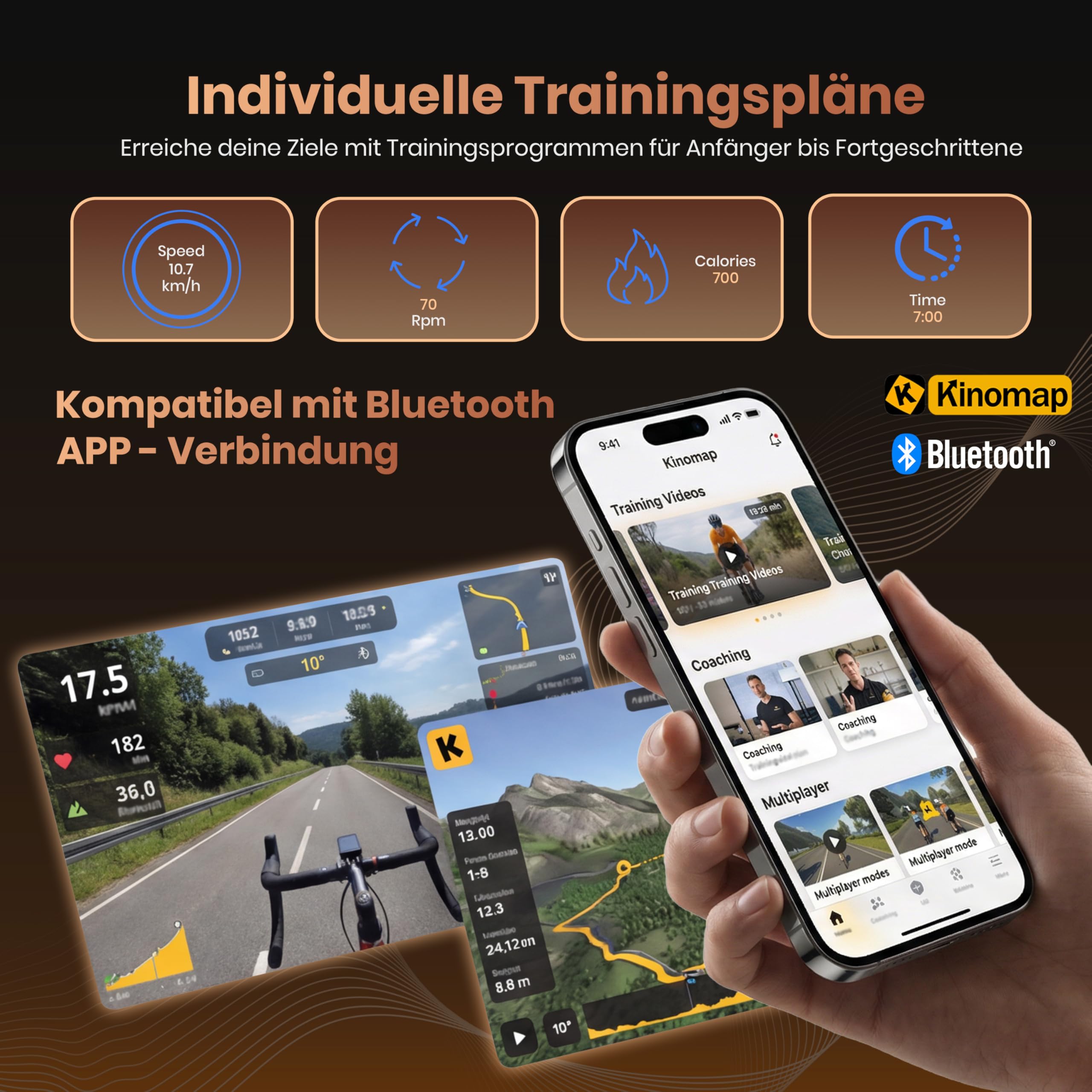 AsVIVA H22 Heimtrainer Ergometer - leiser Fahrrad Heimtrainer mit Riemenantrieb und automatischer Widerstandsanpassung - Fitness Apps kompatibel
