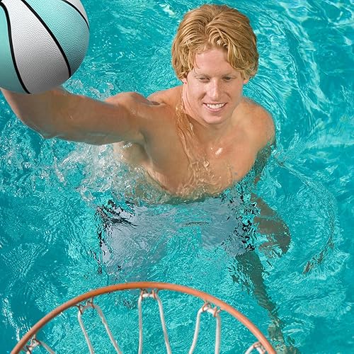 Miniatura 6 de Honoson Paquete de 6 unidades de baloncesto de goma impermeables para piscina de agua para regalos de fiesta de verano en el lago (9 pulgadas, azul