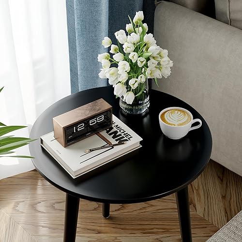 Miniatura 8 de Apicizon Mesa auxiliar redonda negra, mesa auxiliar negra con patas de madera, mesita de noche para sala de estar, dormitorio, 16.5 x 20.5 pulgadas