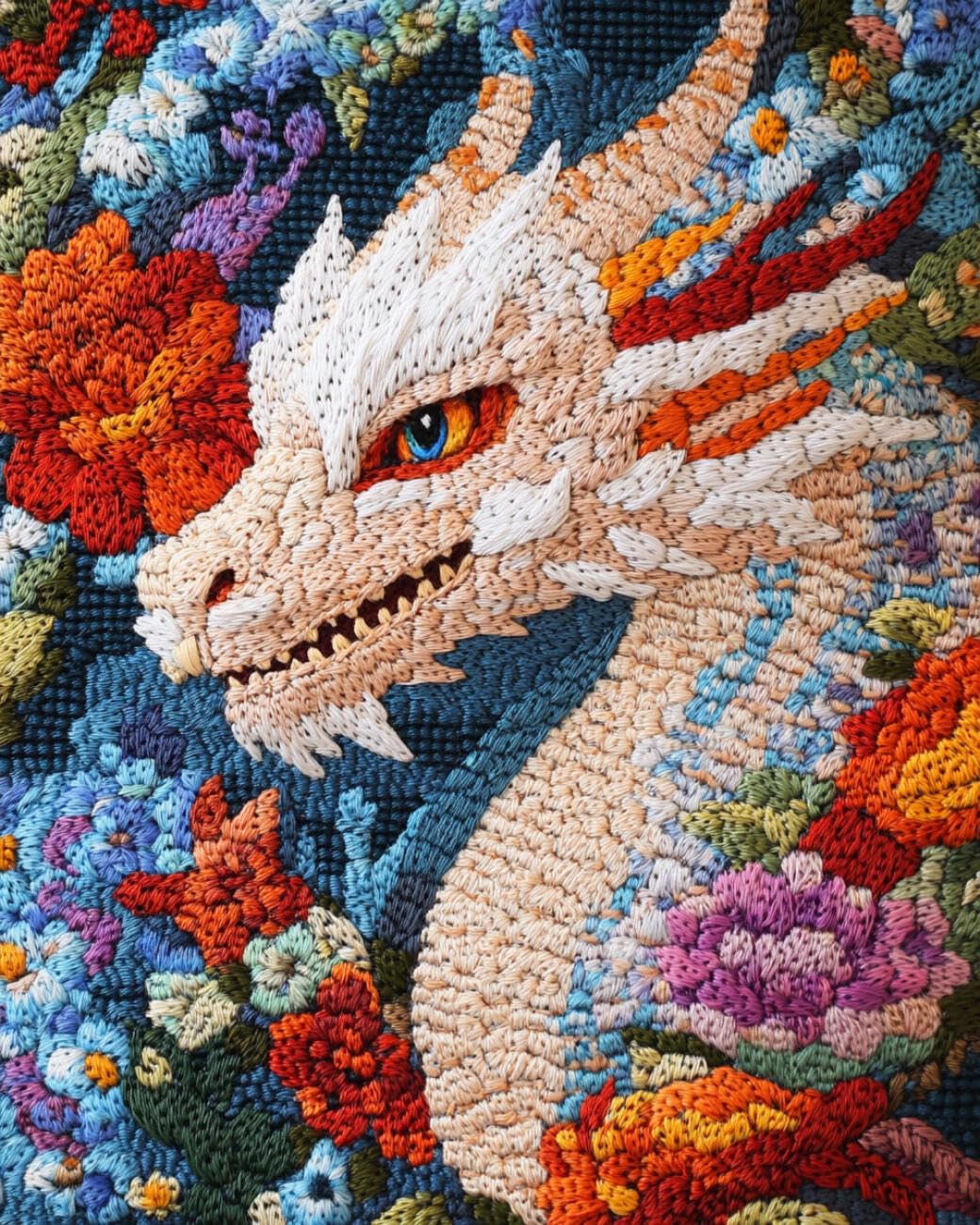 AMBATTERY Latch Hook Rug Kit Dragons and Flowers 55x75cm