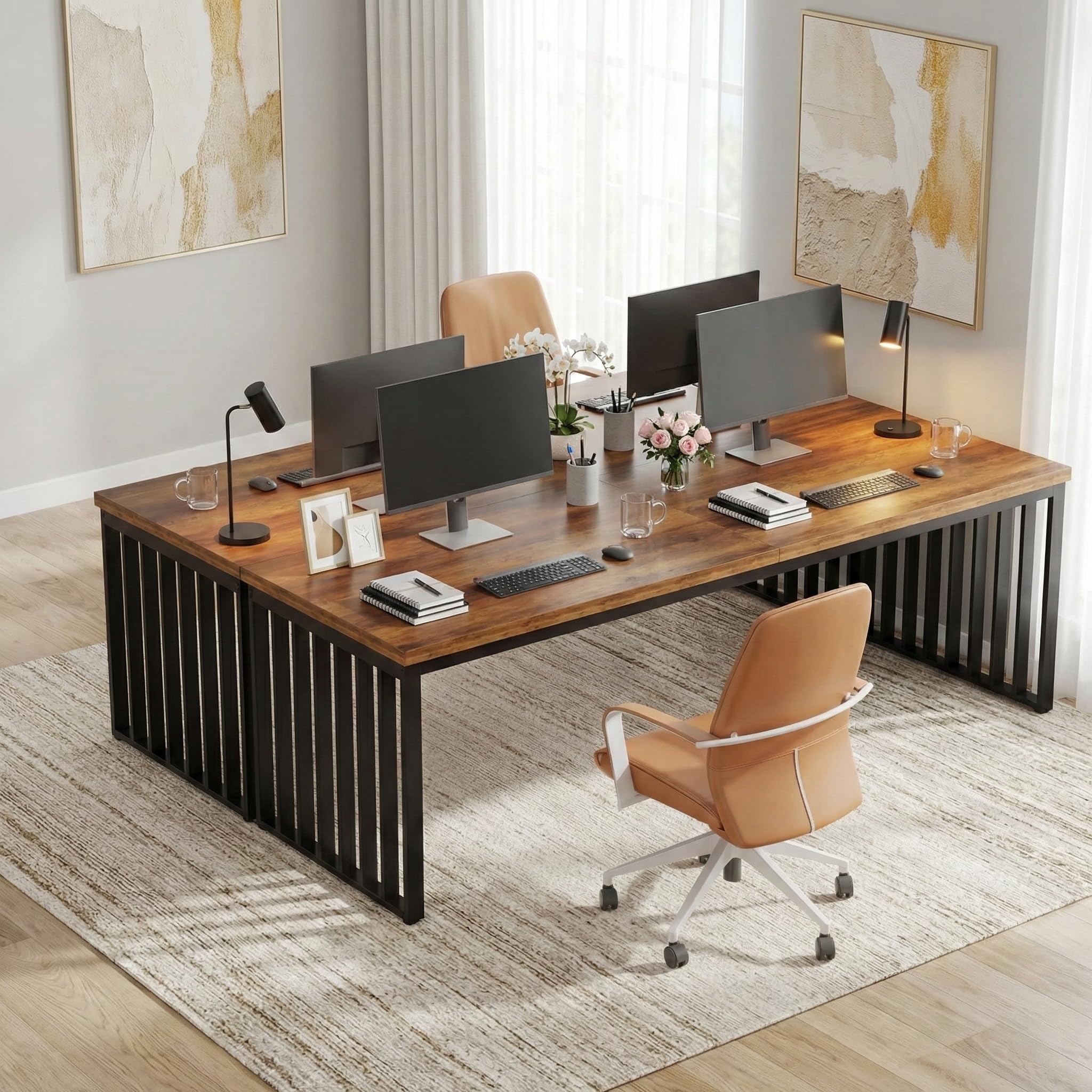 Lailang 180cm Bureau Informatique, Postes de Travail Informatiques, Table Pc Gamer, Bureau Industriel Bois Et Metal, 180 x 60 x 75 cm, Brun
