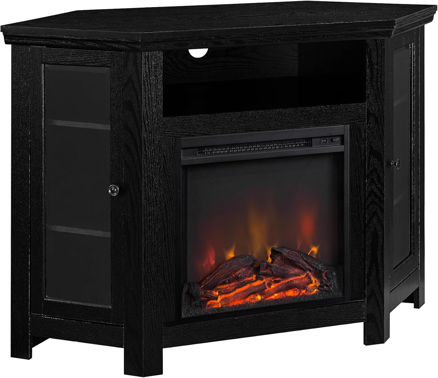 WE Furniture 48 Corner TV Stand Fireplace Console, Black