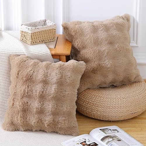 Miniatura 2 de MADIZZ Paquete de 2 fundas de almohada gruesas de lana de felpa de 24 x 24 pulgadas, fundas de cojín decorativas suaves para sofá y dormitorio