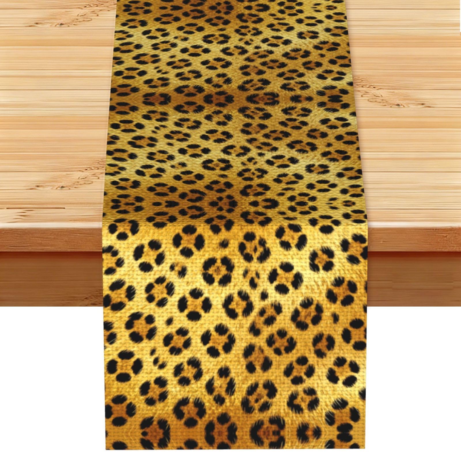 Yello Leopard print Linen Look Table Runner 13x72-Wrinkle Resistant Farmhouse Style for Dining Table Decor
