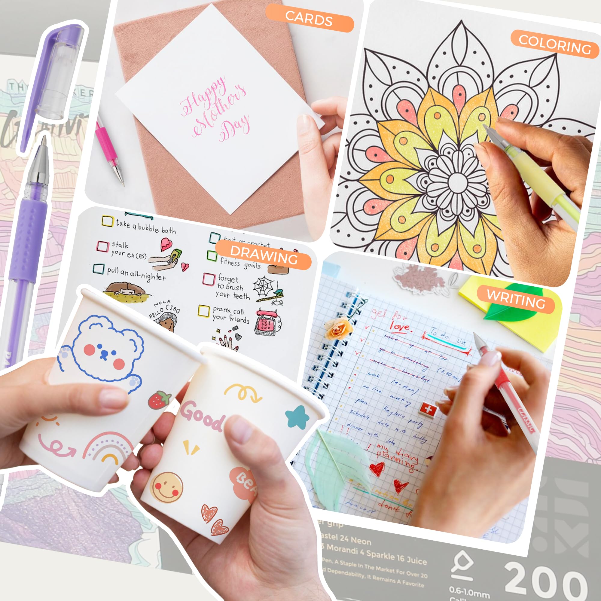 ZSCM 400 Packgelstifte für Erwachsenen Malbuch, 200 Künstlerfarben mit 200 Nachfüllungen, feiner Tipps Metallic Glitter Gel Stifte zum Zeichnen von Doodling Journaling Craft Art Supplies