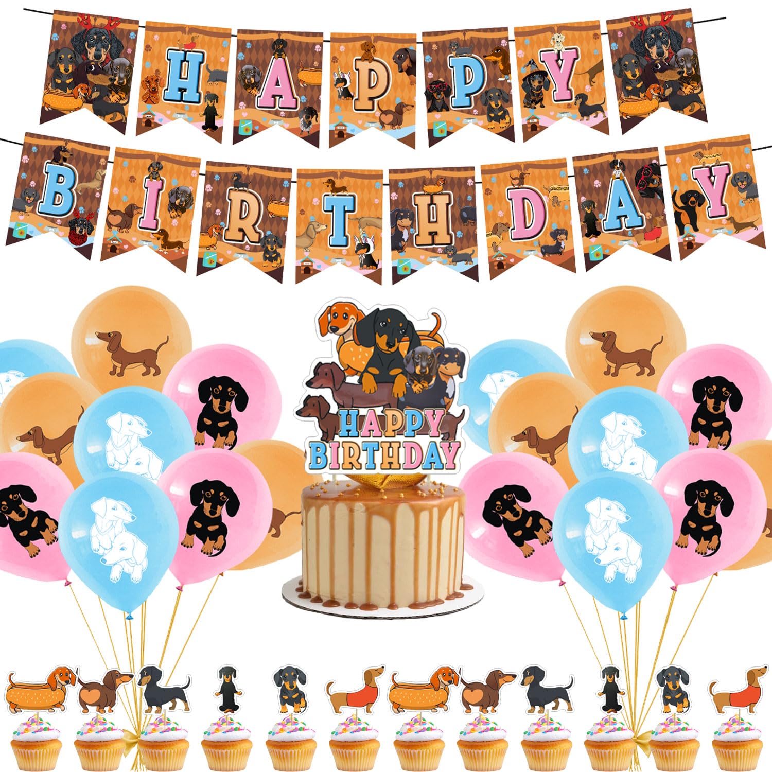 Fiesta Cumpleaños Decoración Cumpleaños Temática Perro Salchicha - Kit  Completo Perro Salchicha Para Decorar, image size:1500x1500