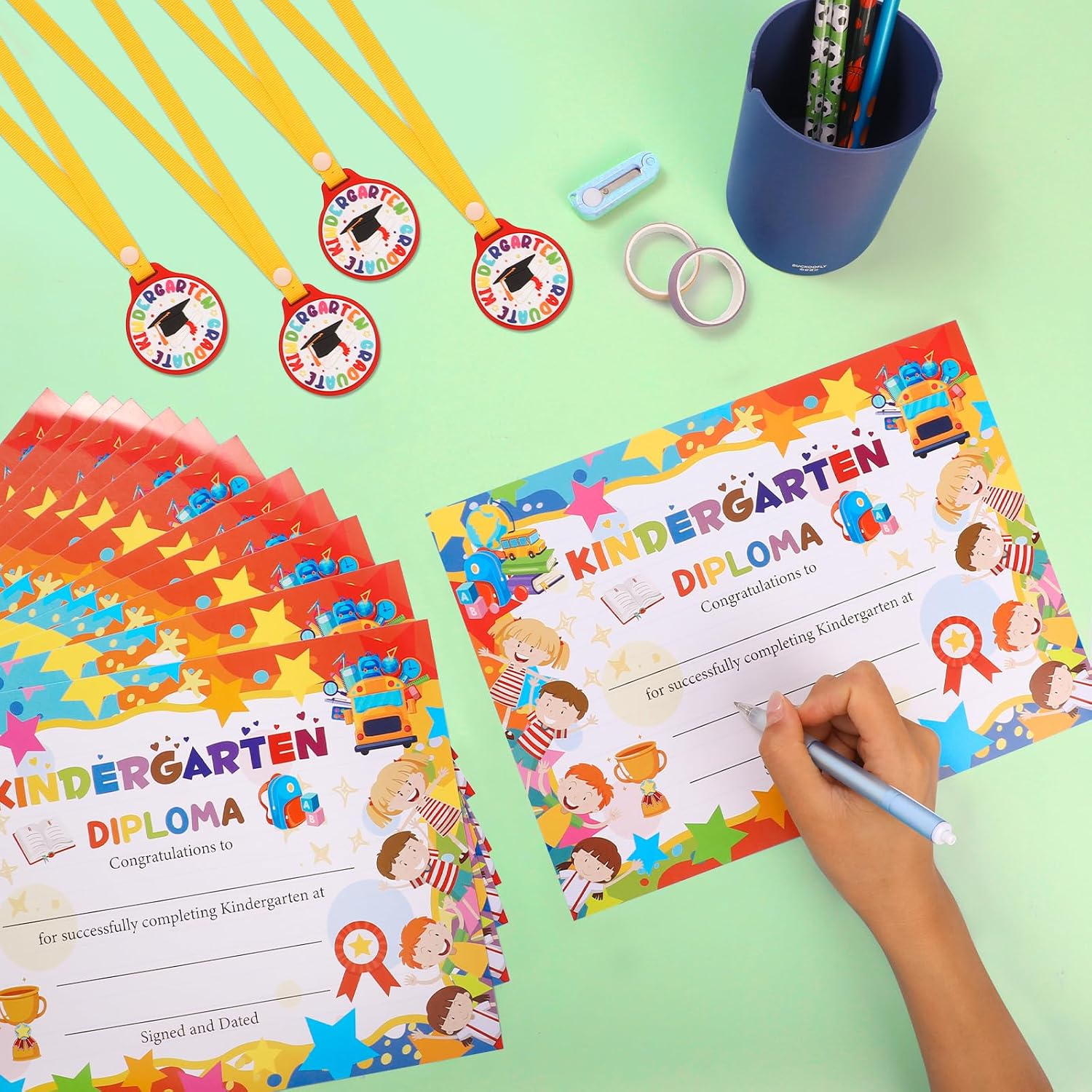 48Pcs Preschool Kindergarten Graduation Award Medals and Certificates for Kids, Preschool Kindergarten Graduation Diploma and Medals Pre-K Kindergarten Grad Ceremony Party Favor Supplies