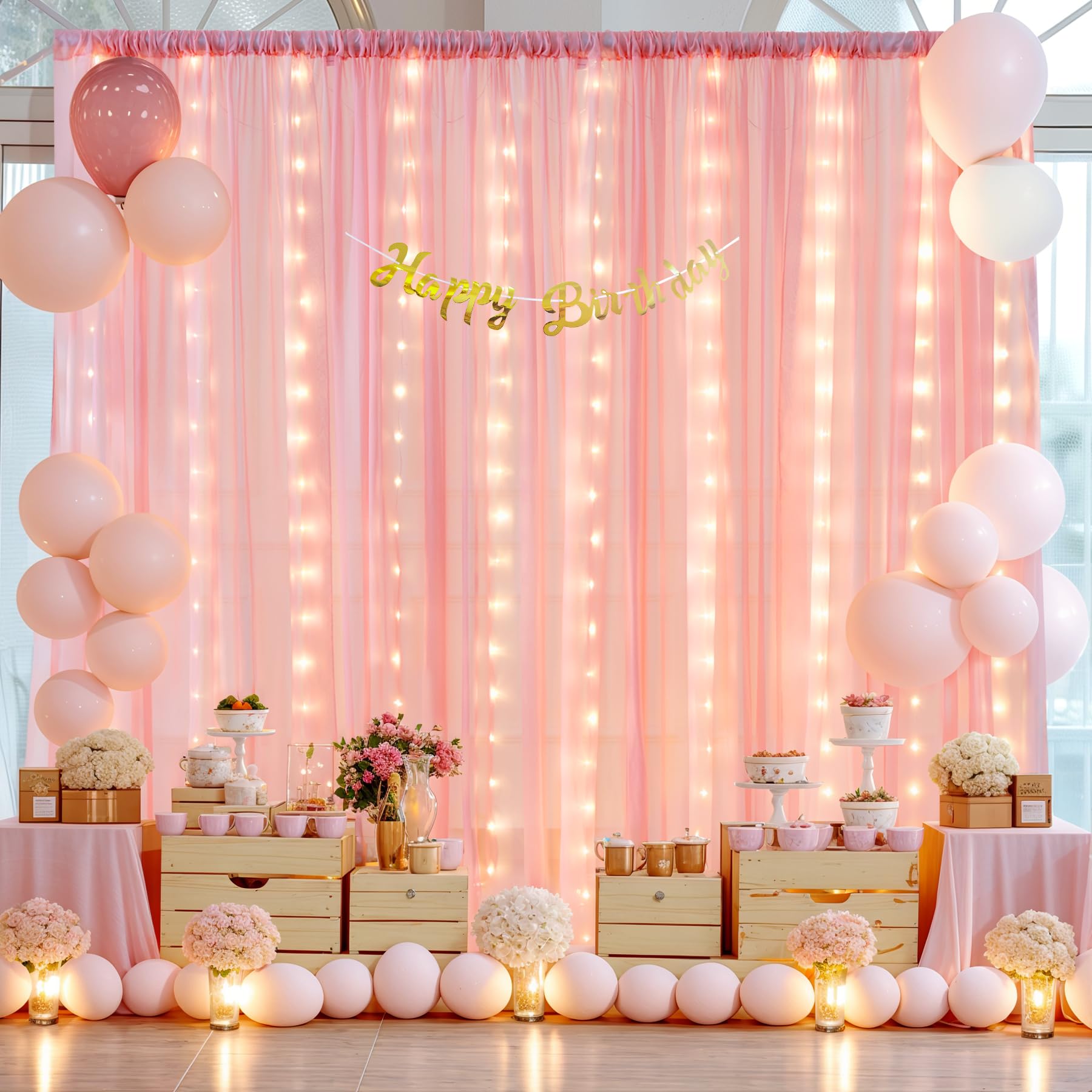 Chiffon Vorhang Mit Lichterketten | 2 Bahnen à 1,5x3 M | Lila | Mit 10 Lichtersträngen | Für Hochzeit & Party