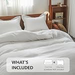 Simple et opulence 100% Ensemble de couverture de couettes en lin lavé avec brodé, taille du roi(104"x92),3 Pièces Soft Respirant Comforter Set avec fermeture de bouton,1 Couverture de coudée et 2 Oreillers (blanc naturel)