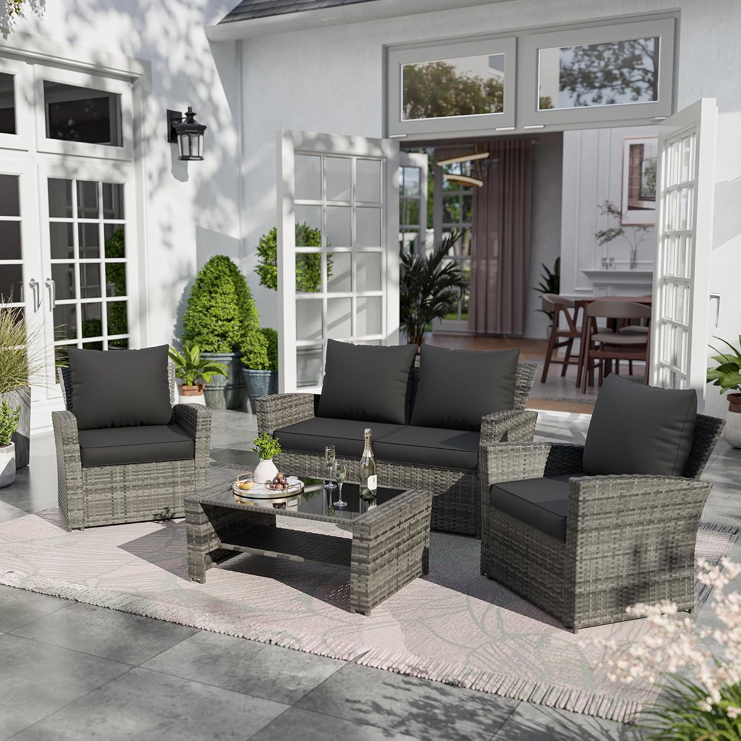 UDPATIO Outdoor Cushions for Patio Furniture, 4'' Replacement Cushions for Outdoor Furniture, Set of 4 Water-Resistant Outdoor Sectional Cushions for Sofa Couch Chair (Black)