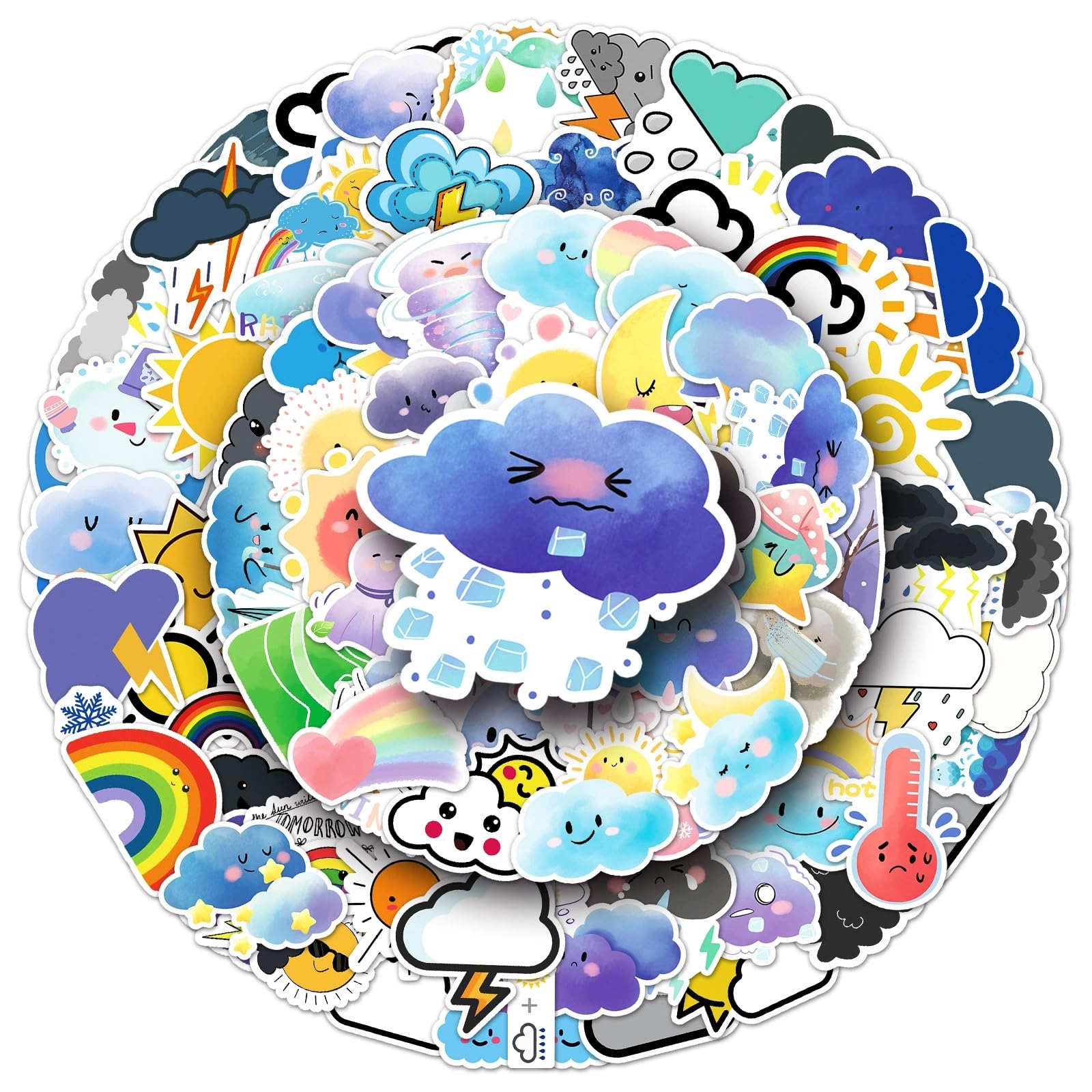 100 Pcs Weather Signs Stickers Laptop Car Scrapbook Phone Skateboard Suitcase Luggage Bike Weather Symbols Vinyl Waterproof Aesthetic Personalised Stickers for Teens Boys Girls Adults