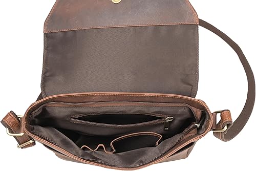 Vista 5 de Bolso bandolera de cuero genuino para hombres, bolsos cruzados para negocios de trabajo, Marrón
