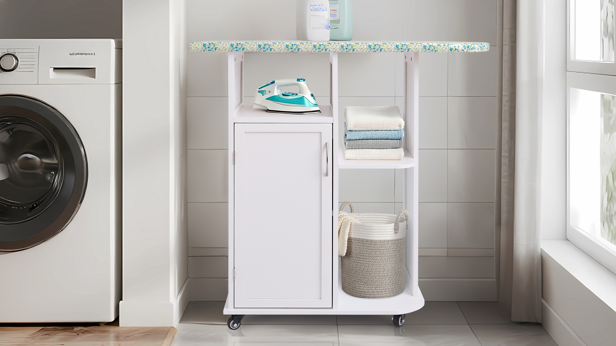 Amazon.co.jp : 家庭用多機能アイロン台には収納キャビネットが付属し