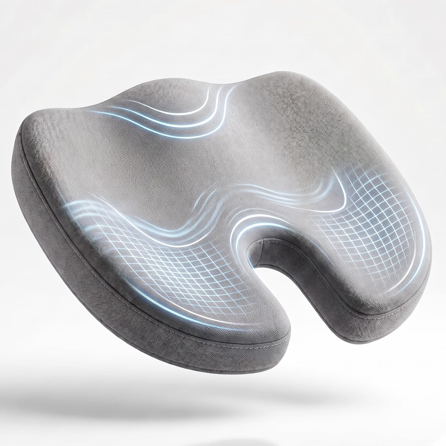Premium Memory Foam Hip Support Seat Cushion | U-Cut Design Orthopedic Coccyx & Tailbone Pain Relief Cushion with Breathable Cover & Anti-Slip Base | Grey-image-6