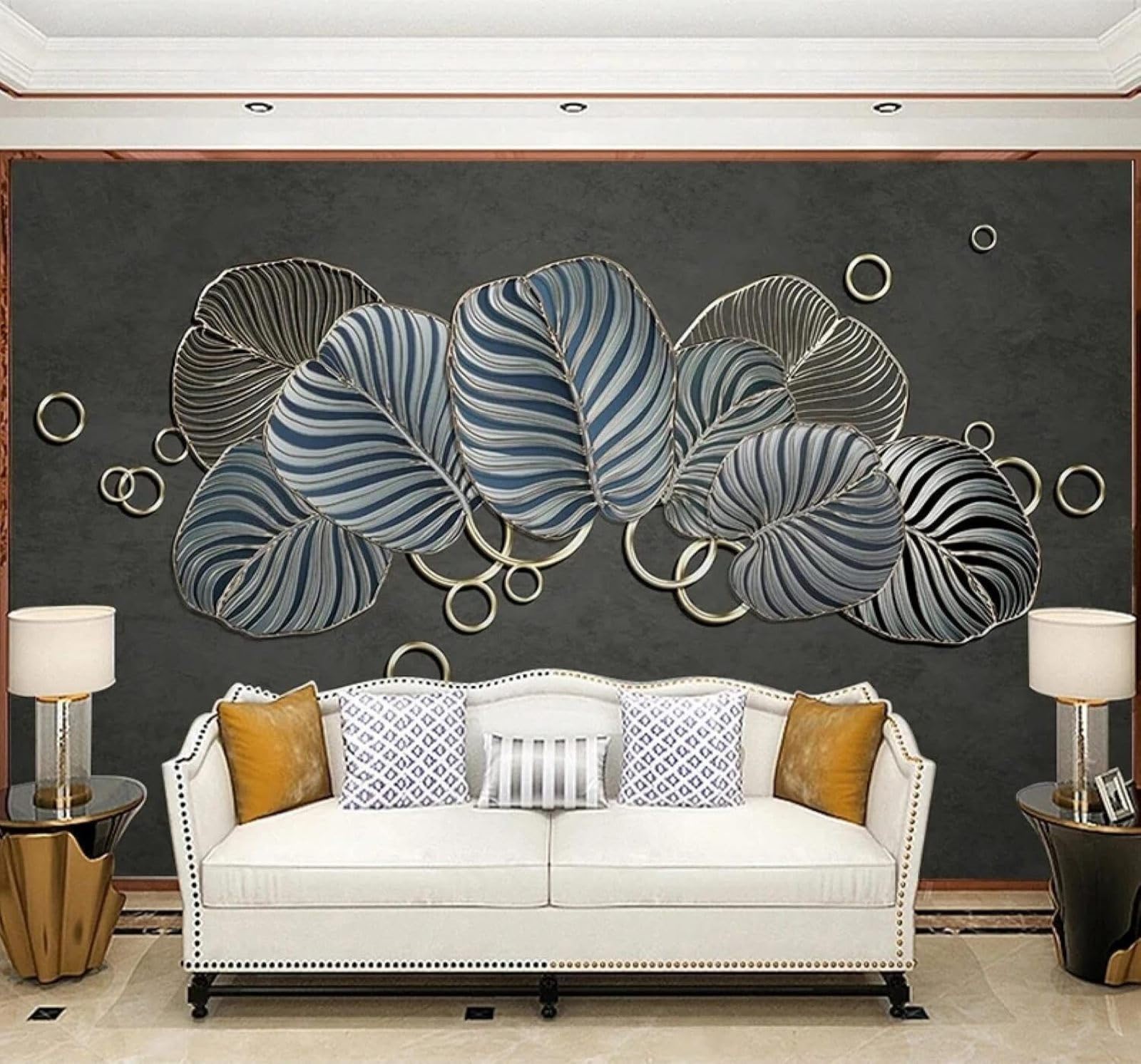 XLMING Creative Gold Relief Leaves Distinctive 3D Wallpaper Luxury Home Dining Decor Paste Sofa Living Room The Wall for Bedroom Mural-400cm×280cm
