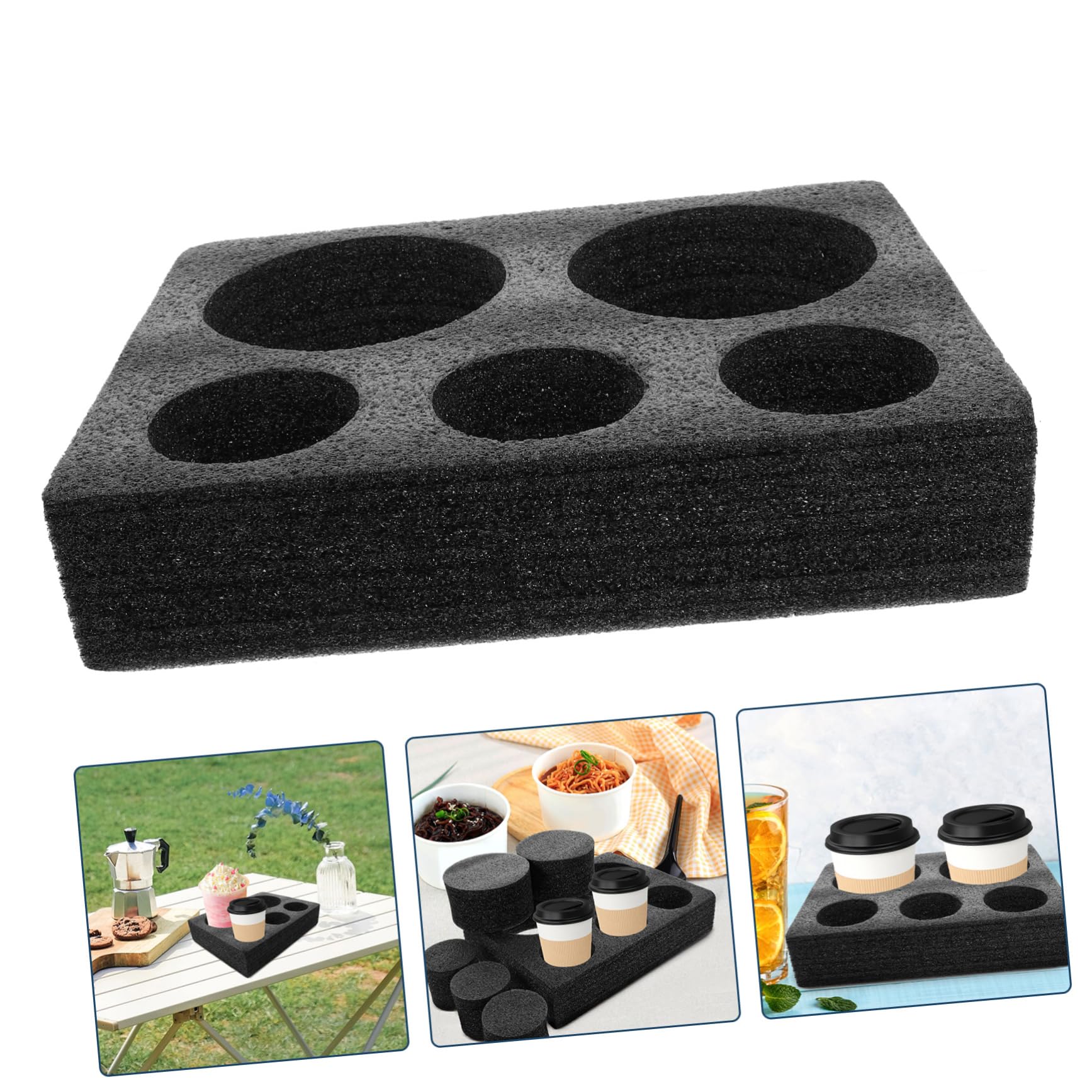 Ciieeo 5 Piezas posavasos titular de la bebida bandeja de la copa para llevar portavasos de cafe portador de taza de café aislado reutilizable sacar el portavasos algodón perlado Negro