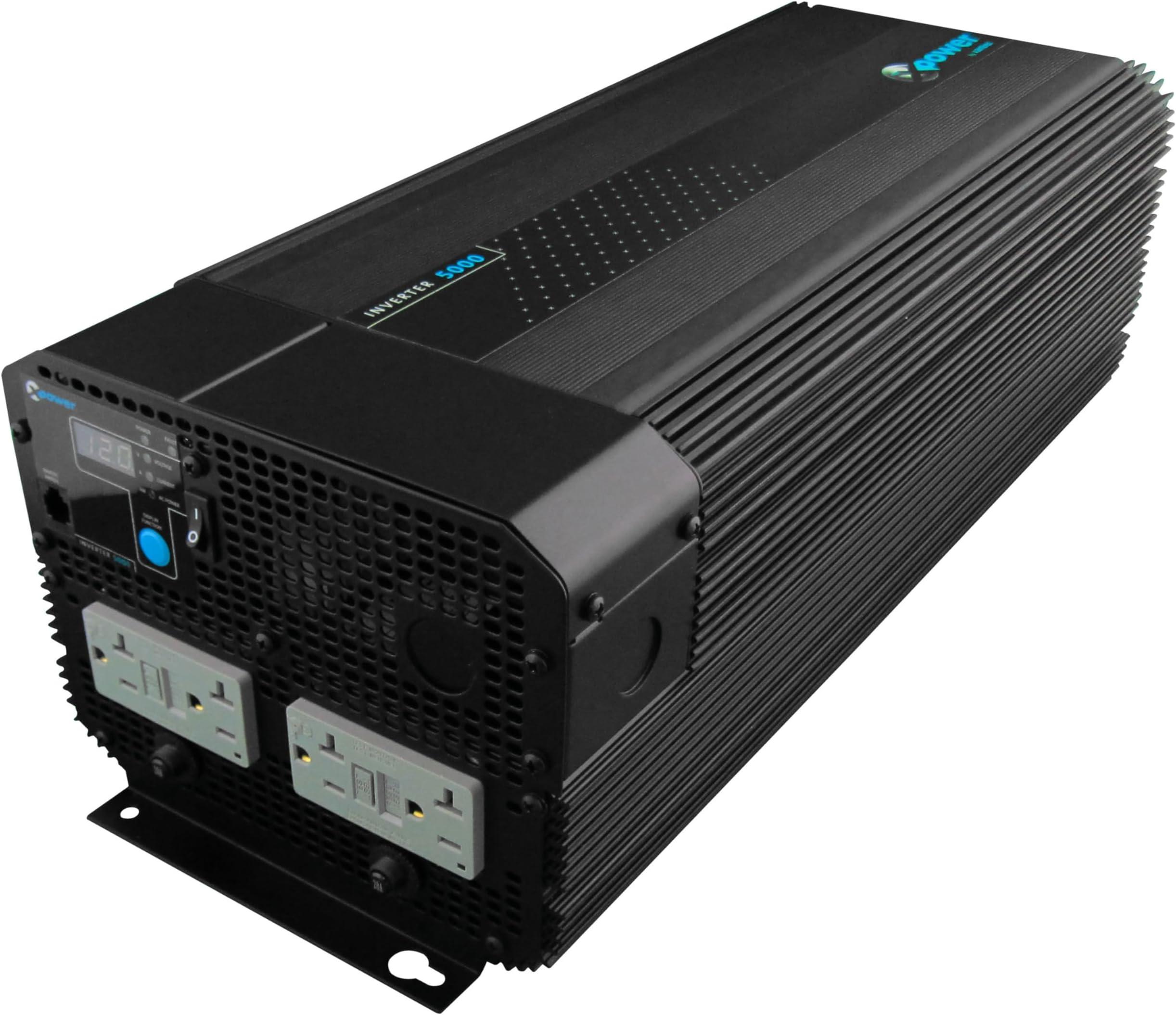 813-5000-UL XPower 5000 12V High Power Inverter, 4000W Max Continuous Power, 10000W Peak Surge Capacity Peak, Four GFCI AC Receptacles - 034388-10LPA , Black