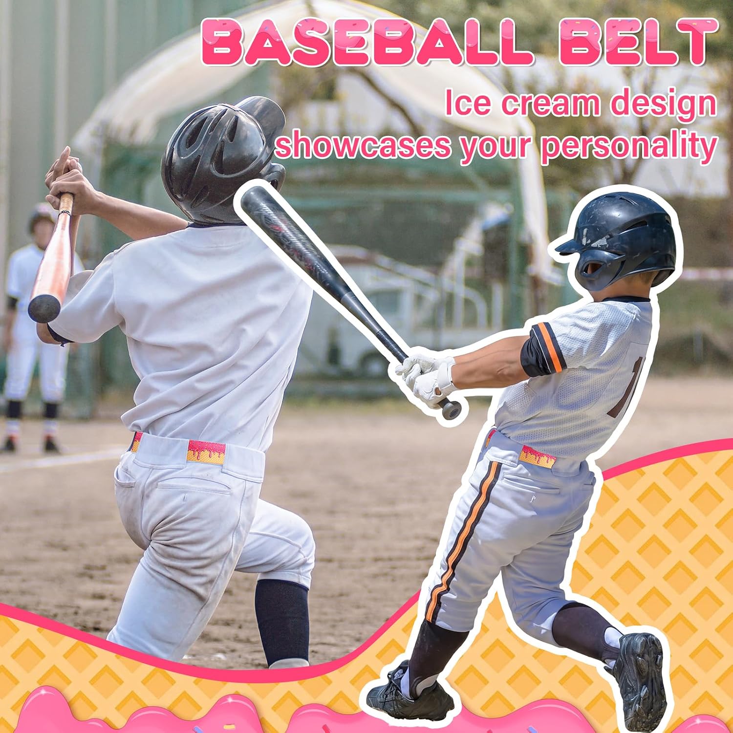 Ice Cream Drip Baseball/Softball Belt, Adult/Youth Adjustable PU Leather Elastic Waist Belt