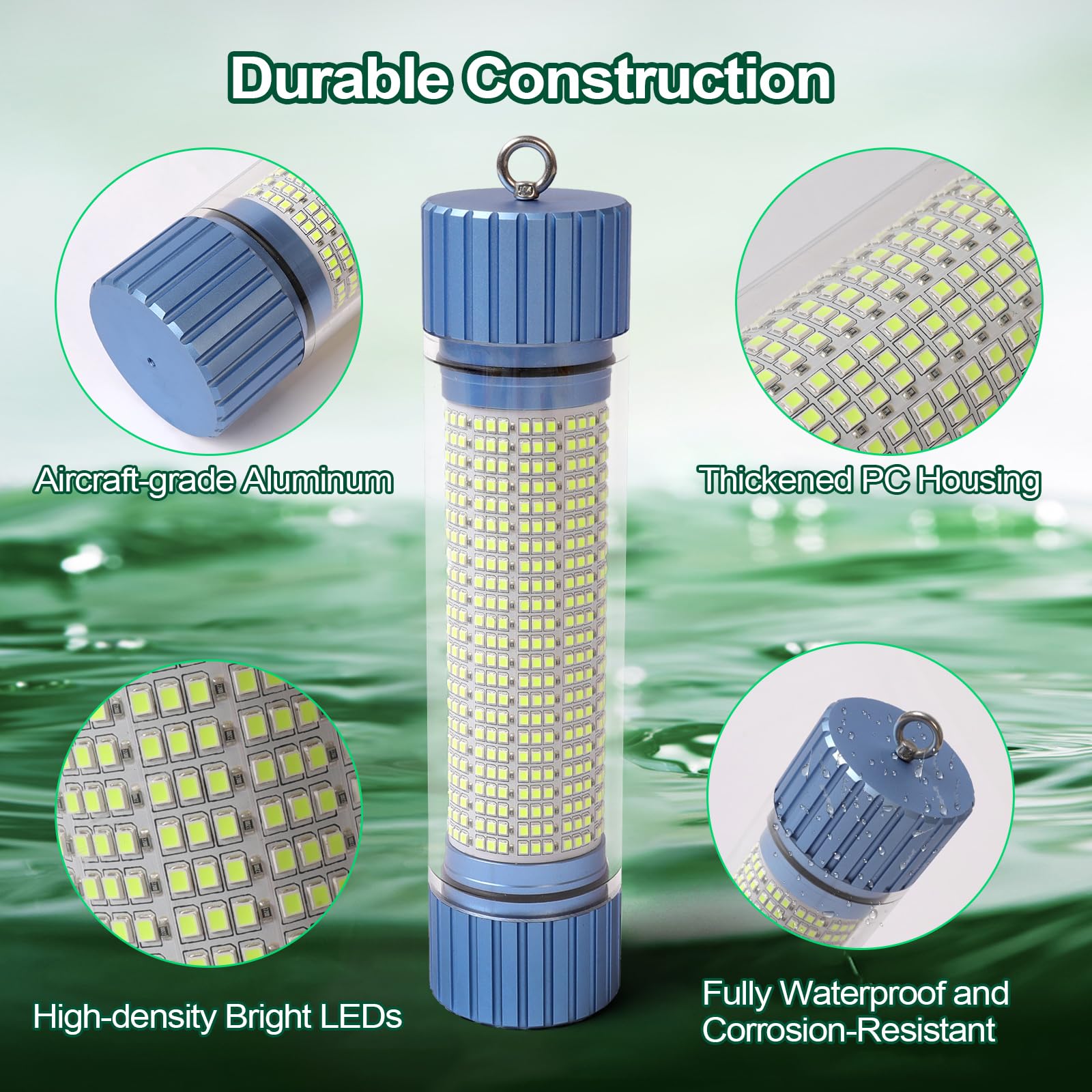 Luz De Pesca Subacuática Alimentada Por Batería, LED Recargable Con Luz Verde Para Atraer Peces, Capacidad De 9000 mAh, Luces De Pesca Sumergibles Impermeables IP68 Para Agua Dulce Y Salada