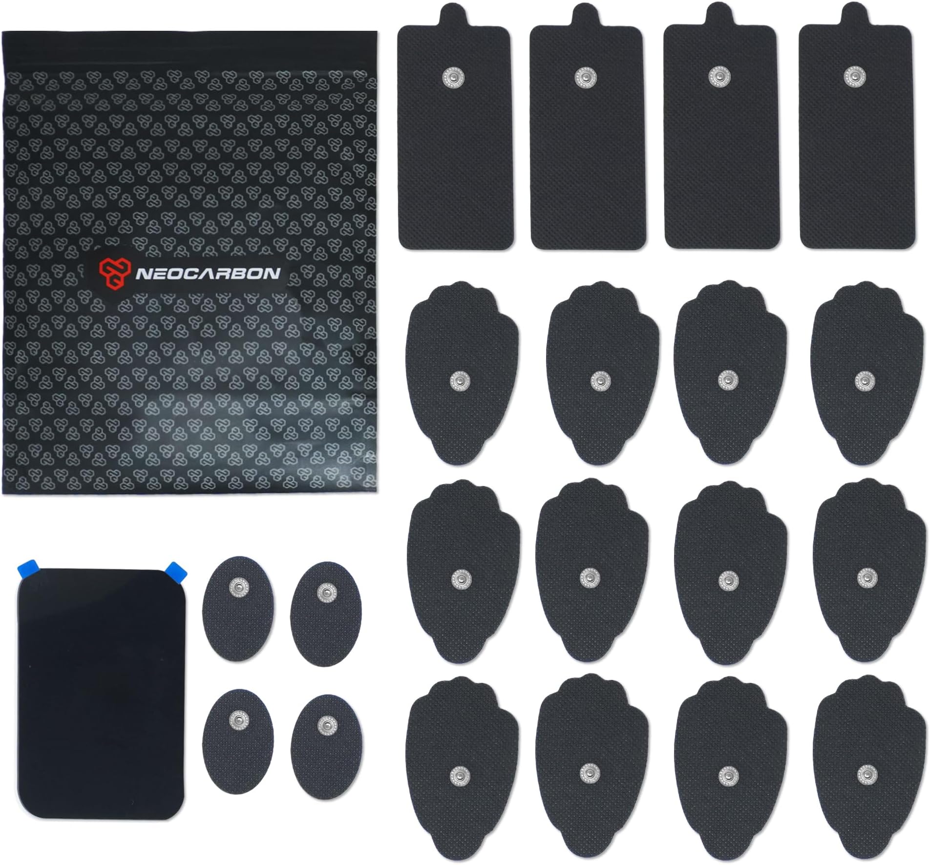 Neocarbon Reusable Electrode Pads for TENS EMS Unit, 10 Replacement Premium Pads and 1 Plastic Holder, Gray