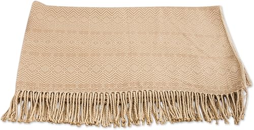 NOVICA Manta de mezcla de alpaca tejida a mano, color beige, "Sandy Passion"