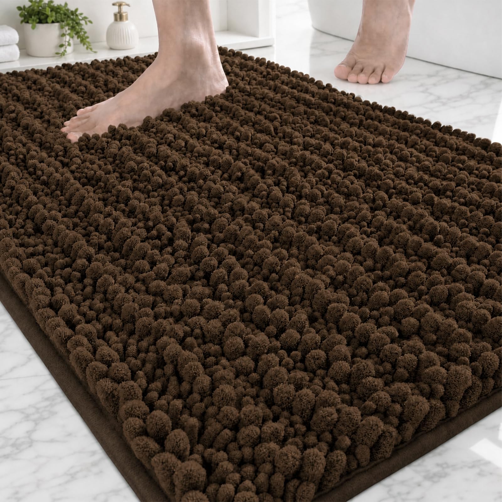Bathroom Rugs 36x24,Extra Soft Absorbent Chenille Bath Rugs, Brown