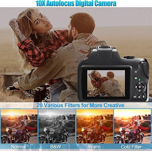 Miniatura 6 de Cámara digital 4K para fotografía con WiFi, cámara de vlogging con zoom óptico 10X para YouTube 64MP Autofocus Cámara compacta con tarjeta SD de 64