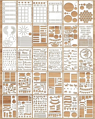 Kit de plantillas de diario mixto de 30 piezas, dibujo de letras, alfabeto, accesorio reutilizable para planificador, álbum de recortes, decoración
