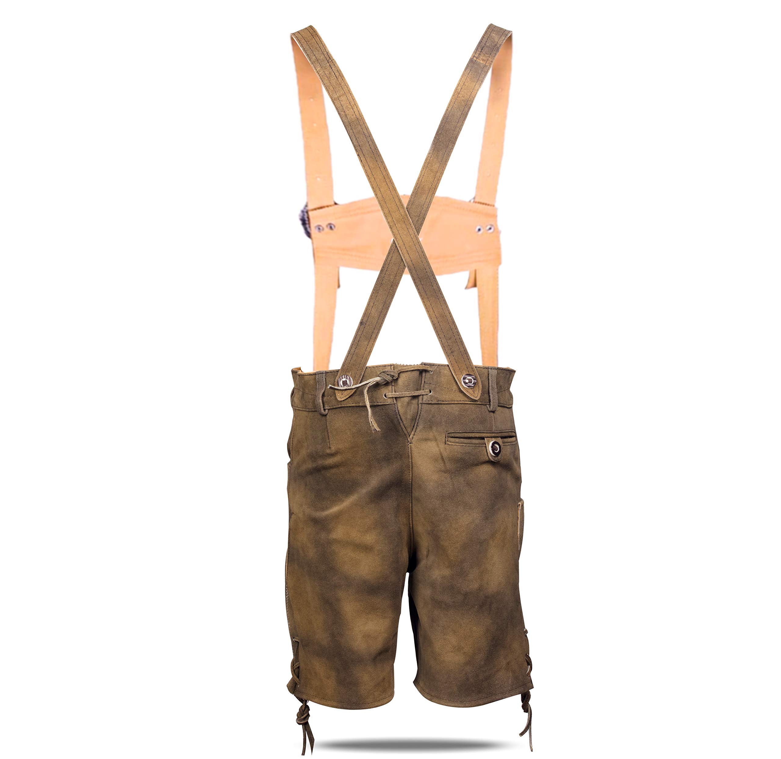 Kurze Trachten Lederhose aus echtem Leder Dunkelbraun Antik Größe 46 48 50 52 54 56 58 60