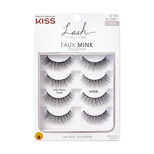 KISS Lash Couture, pestañas postizas, 'Little Black Dress', 0.472 pulgadas, incluye 4 pares de pestañas, fáciles de aplicar, pestañas reutilizables