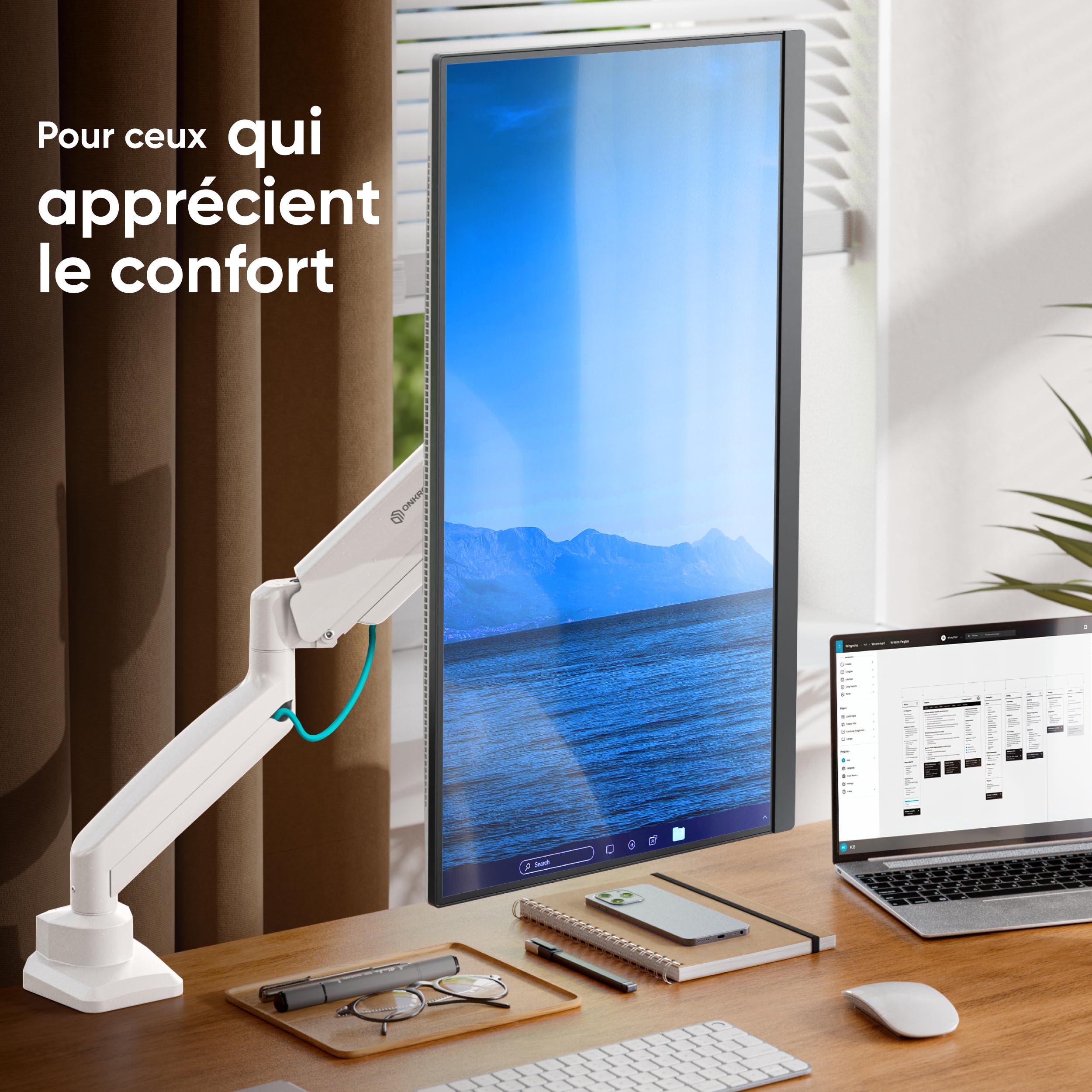 ONKRON Support Ecran PC Bras Articulé 13-32 Pouces 10 kg VESA 75x100 Blanc G80-BW