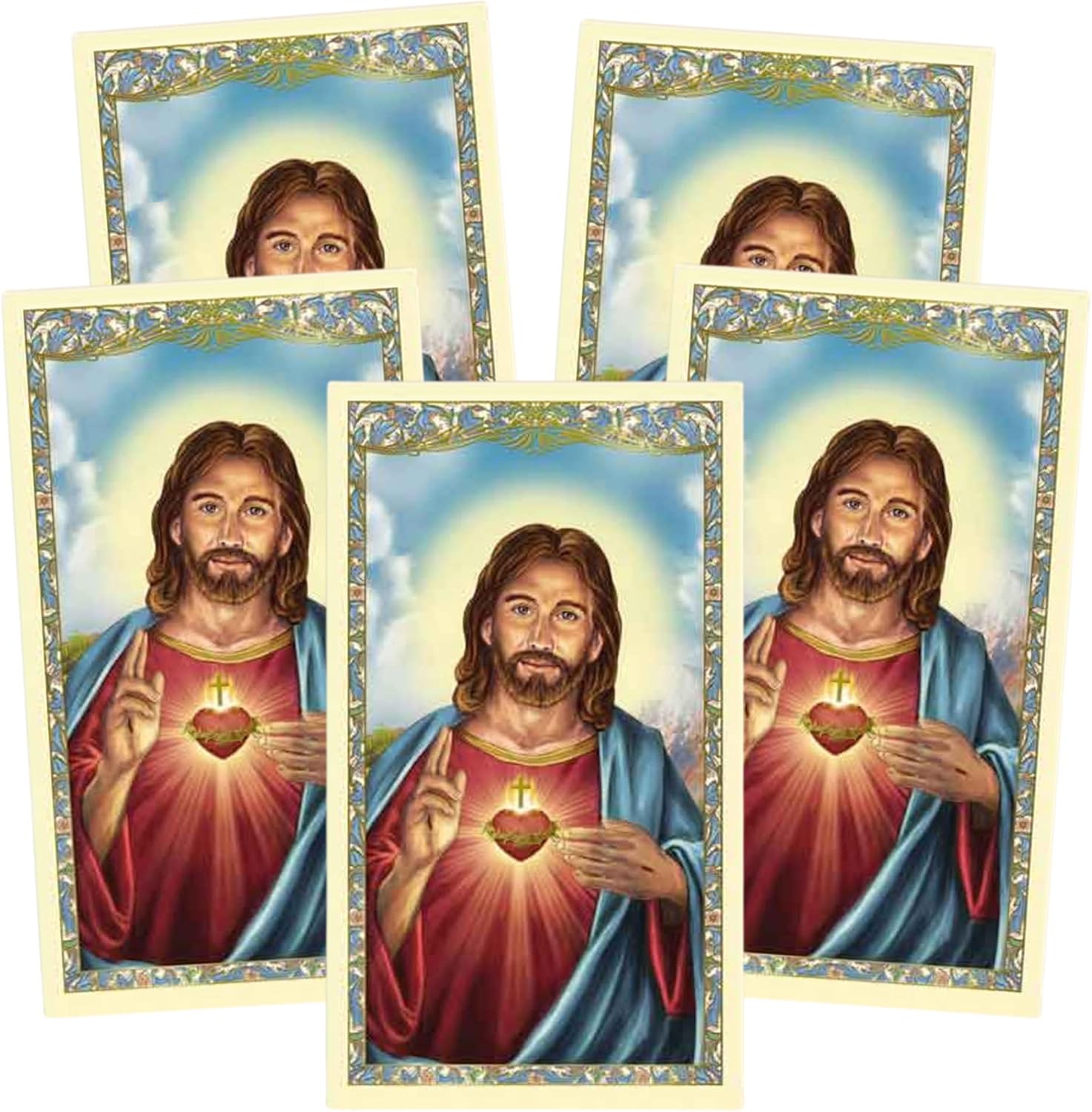 Needzo Sacred Heart Laminated Holy Card With Graduation Prayer, Religious Grad Gifts, 2⅝” x 4⅜" (Pack of 5)
