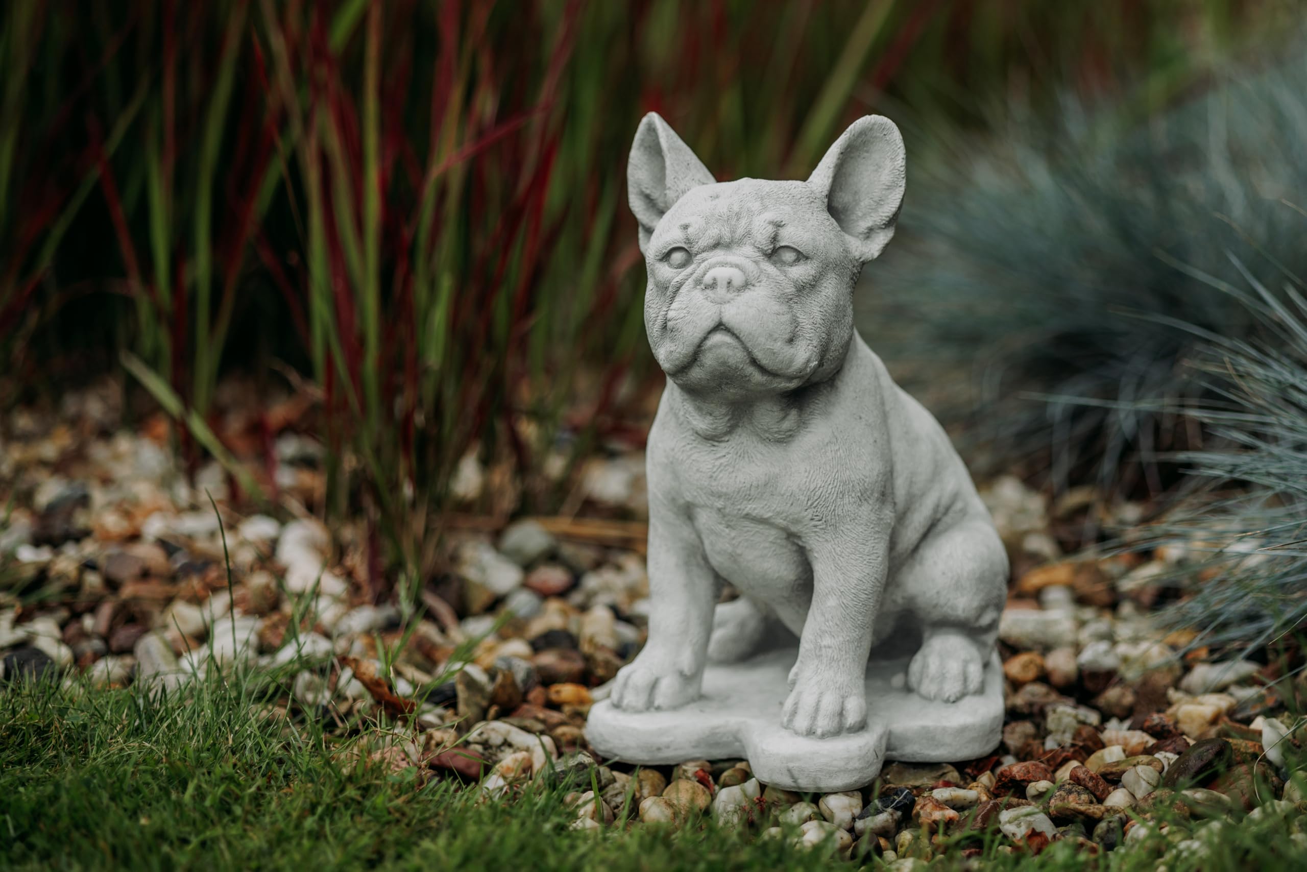 gartendekoparadies.de Cane Bulldog francese, statuetta in pietra, altezza 31 cm, 9 kg, grigio, antigelo in pietra grès per esterni