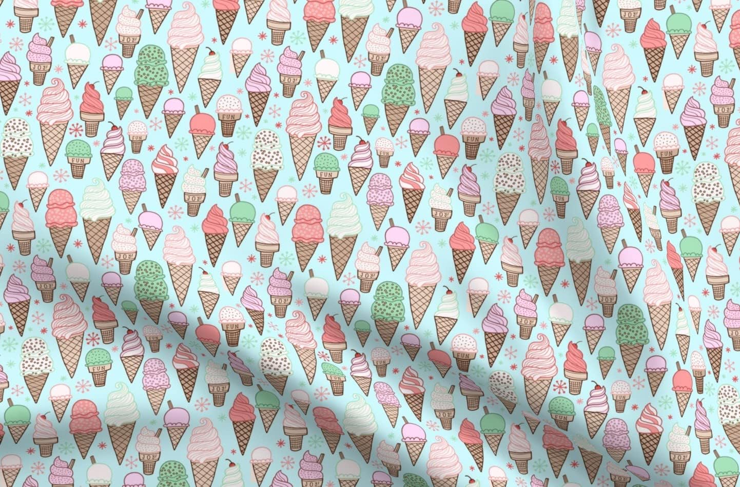 Spoonflower Fabric - Ice Cream Blue Food Cone Soft Printed on Organic Cotton Sateen Fabric by The Yard - Sewing Quilting Apparel Home Decor