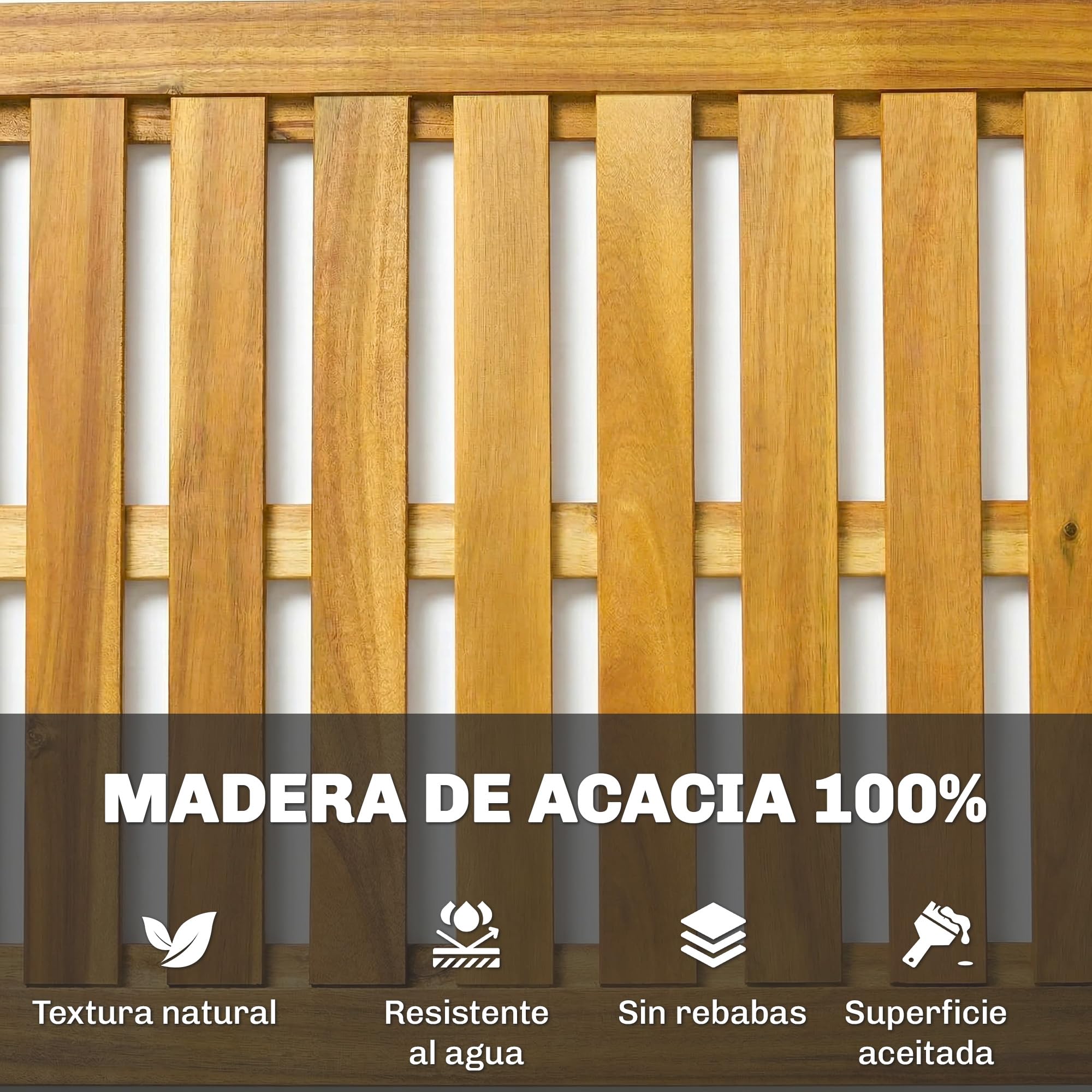 Outsunny Alfombrilla de Ducha de Madera de Acacia, 91x51 cm, Alfombra de Baño Antideslizante con Drenaje, Tarima de Ducha Interior y Exterior, para Baño, SPA, Jardín o Piscina