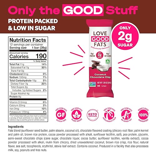 Miniatura 7 de Love Good Fats Barras de bocadillos de proteína Keto  Caramelo salado con nueces masticables con almendras y chocolate blanco  053oz de grasas
