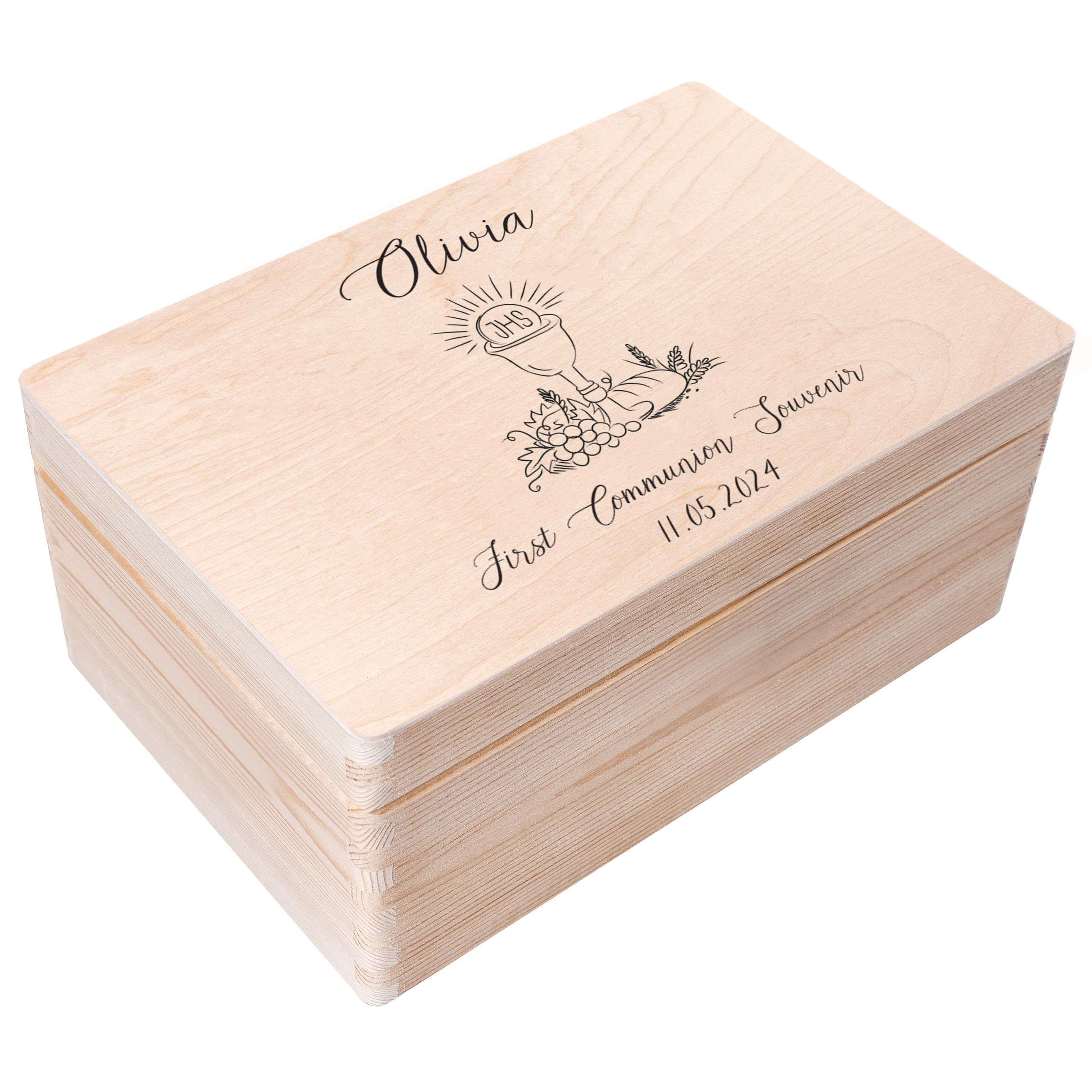 Creative Deco Personalised First Holy Communion Gift for Girls or Boys - Cup | Unique Custom Boxes | Customised Wooden Storage Box with Hinged Lid | Perfect as a Keepsake or Decoration | UV Print