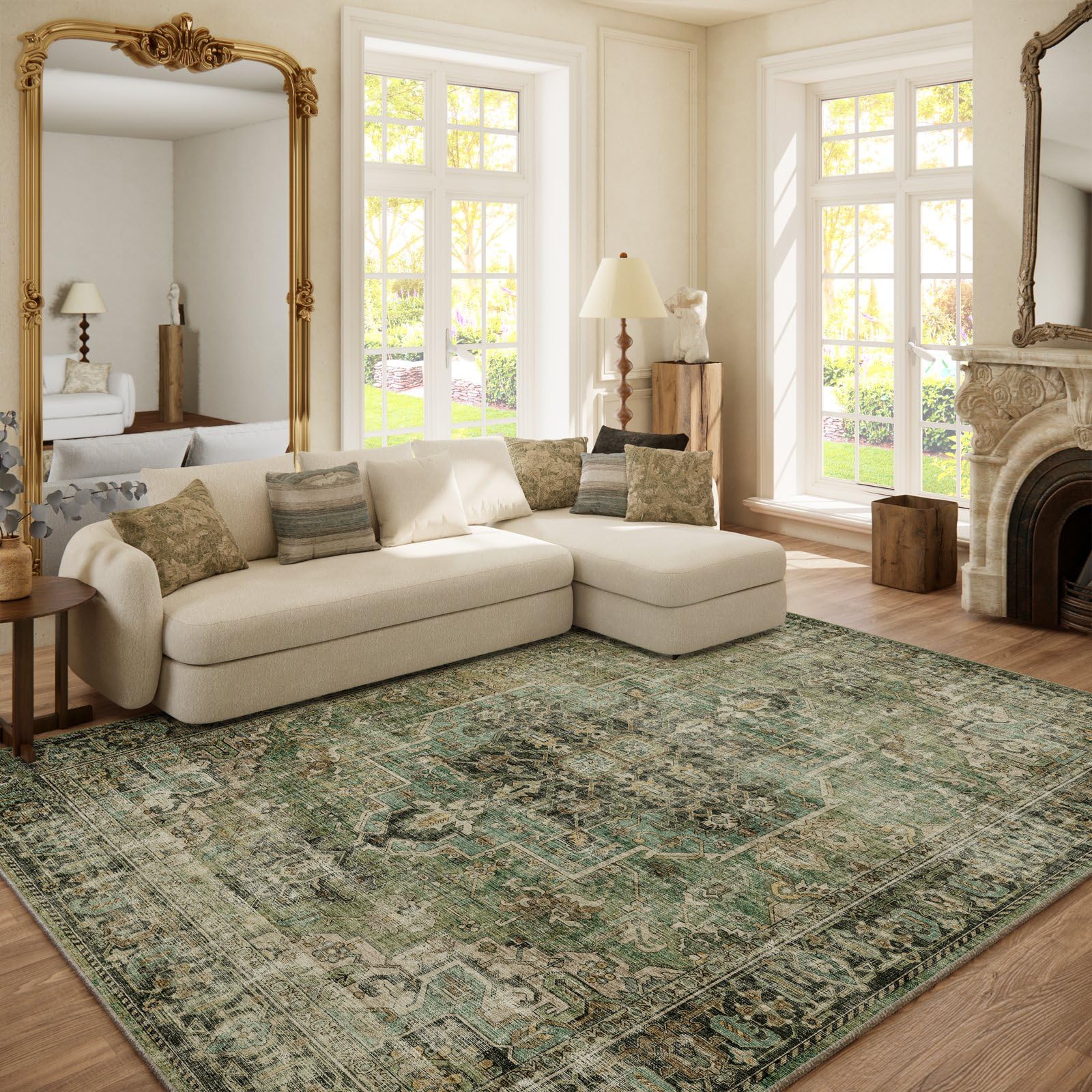 6x9 Area Rugs for Living Room: Washable Bedroom Rug Boho Vintage Rugs Stain Resistant Non Slip Low Pile Soft Lightweight Carpet for Kitchen Dining Room Farmhouse Nursery Kids Room