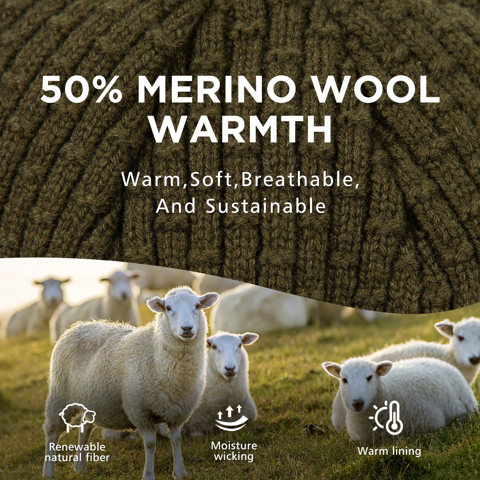 TOP-EX PolarWool™ - Berretto con visiera in 50% lana merino, unisex, con fodera in pile, con visiera termica invernale da golf, per la stagione fredda, M-XXL