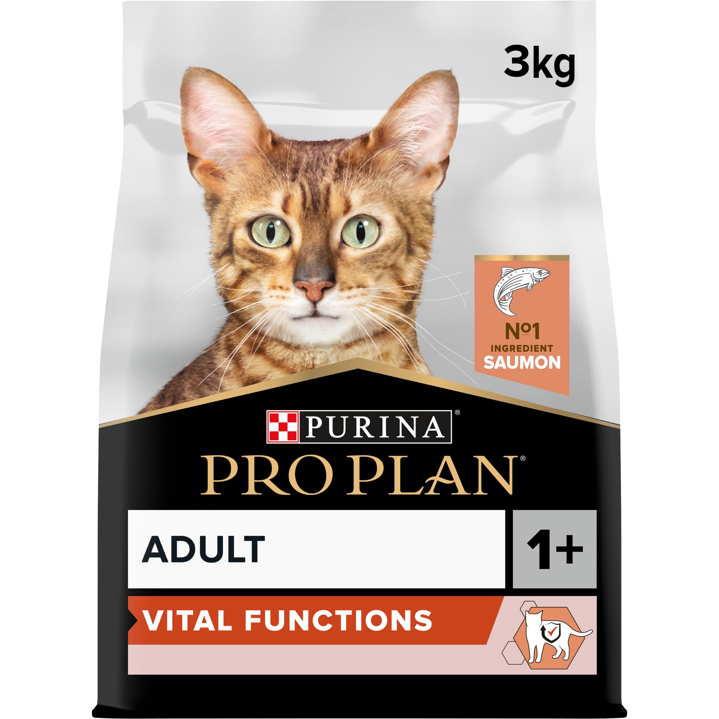 PRO PLAN Adult 1+ Vital Functions Salmon Dry Cat Food 3kg (Pack of 4)