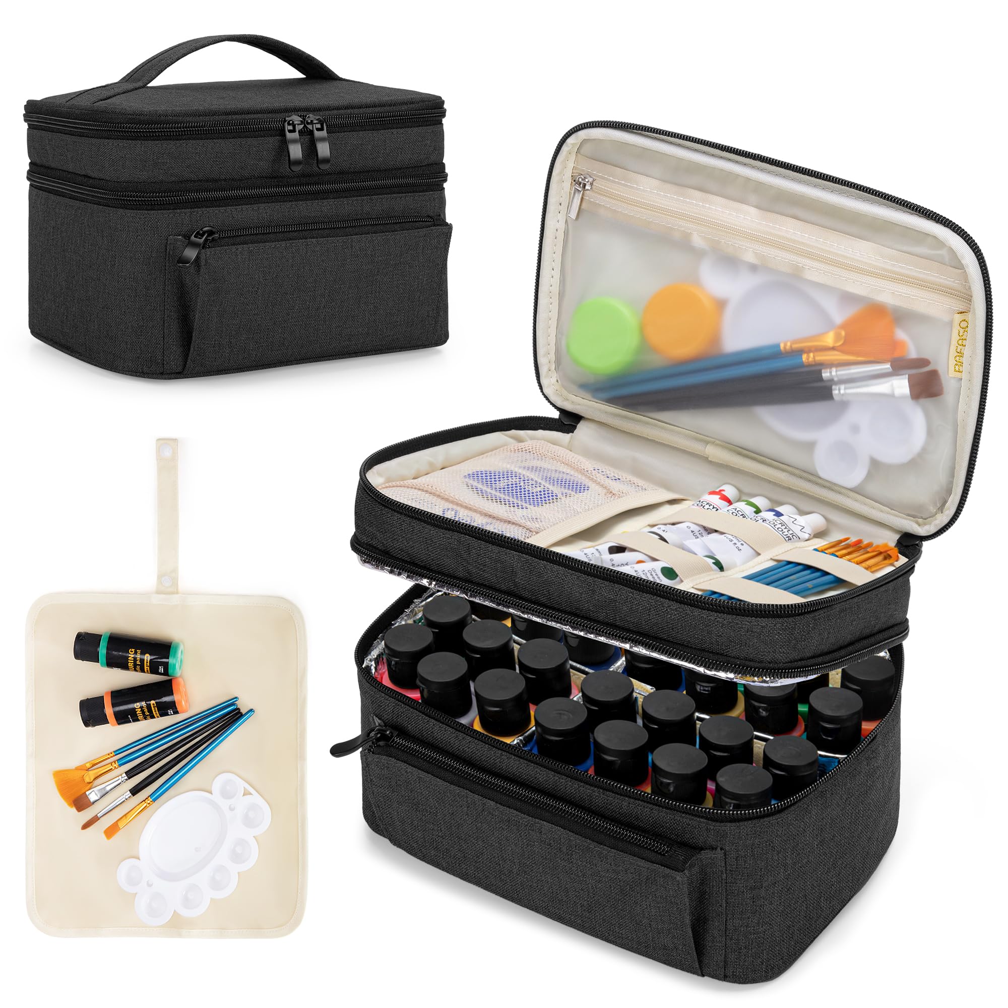 BAFASO Acrylic Paint Organizer Bag Hold 28 Bottles (2 oz), Acrylic Paint Storage Case with Tools Storage Section (No Accessories Included), Black